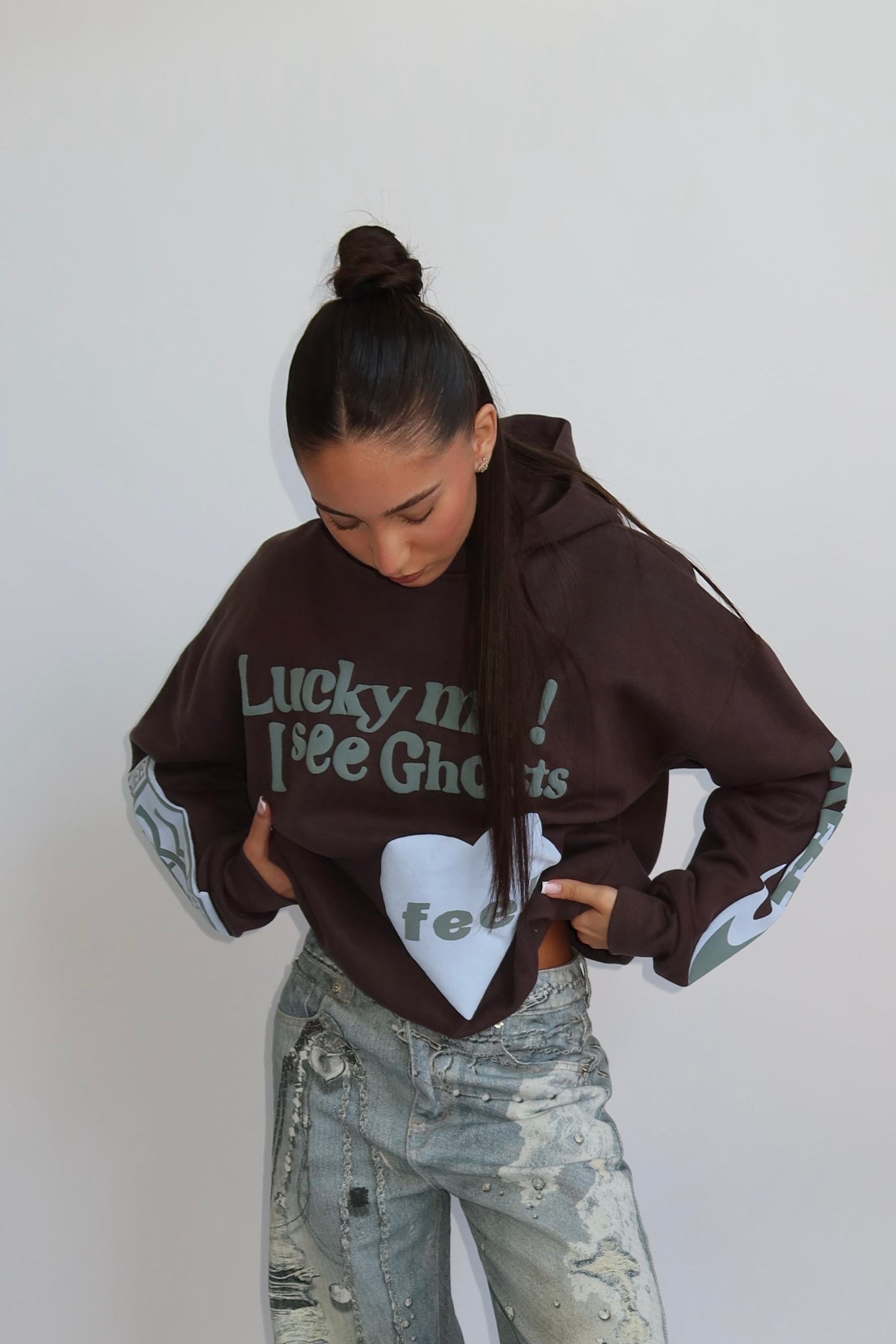 Lucky Me Hoodie - Donker Grijs met Licht Blauw