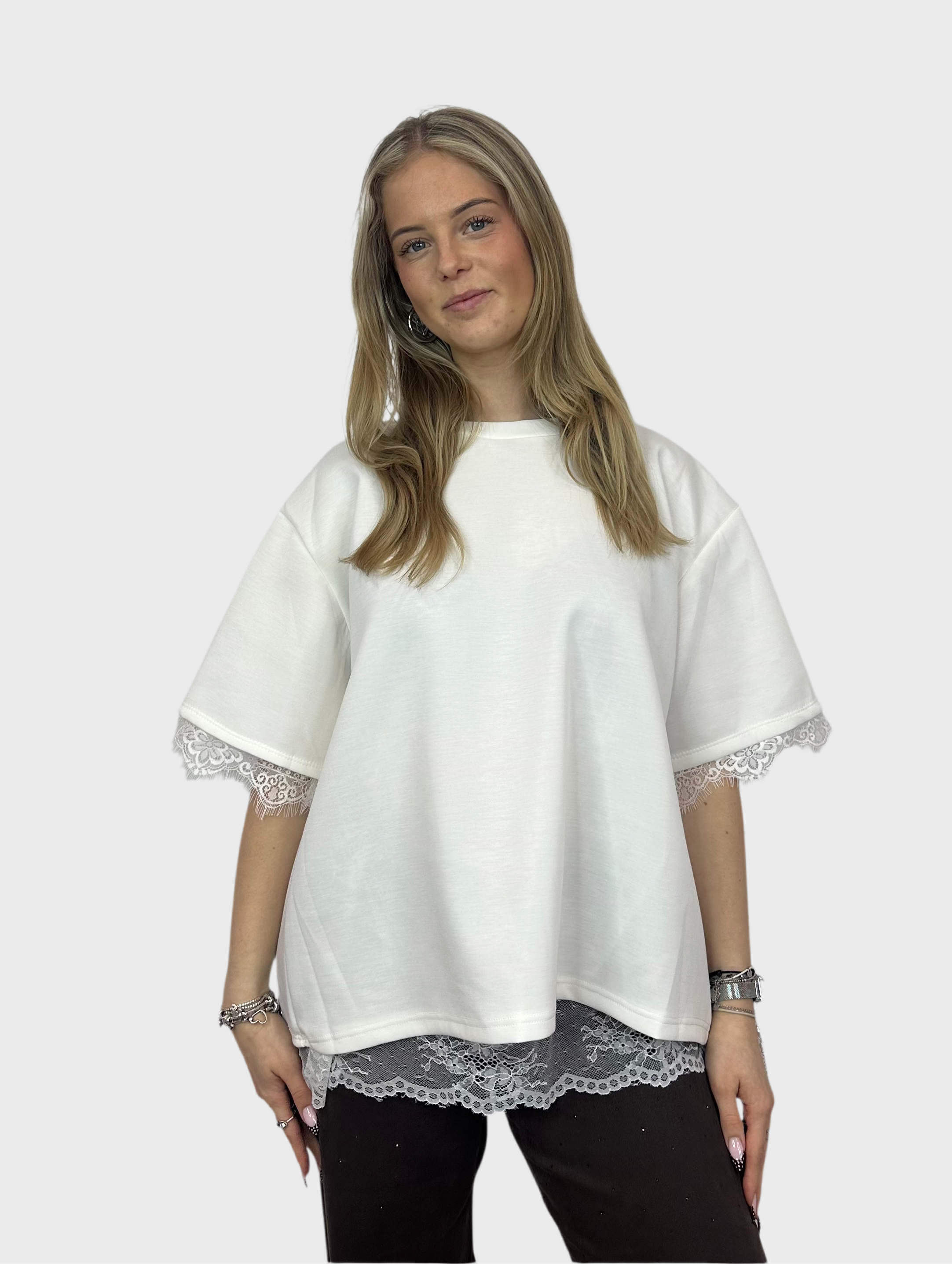 T-Shirt met Kanten Rug - Wit