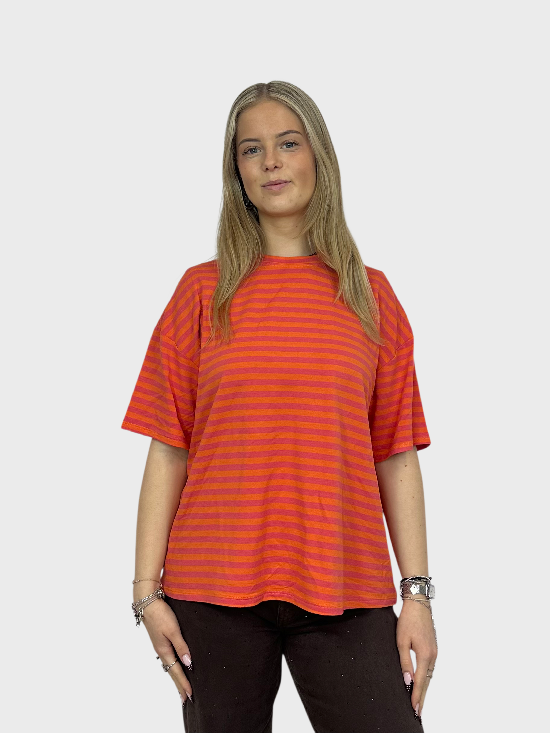 Gestreepte T-Shirt - Oranje met Roze