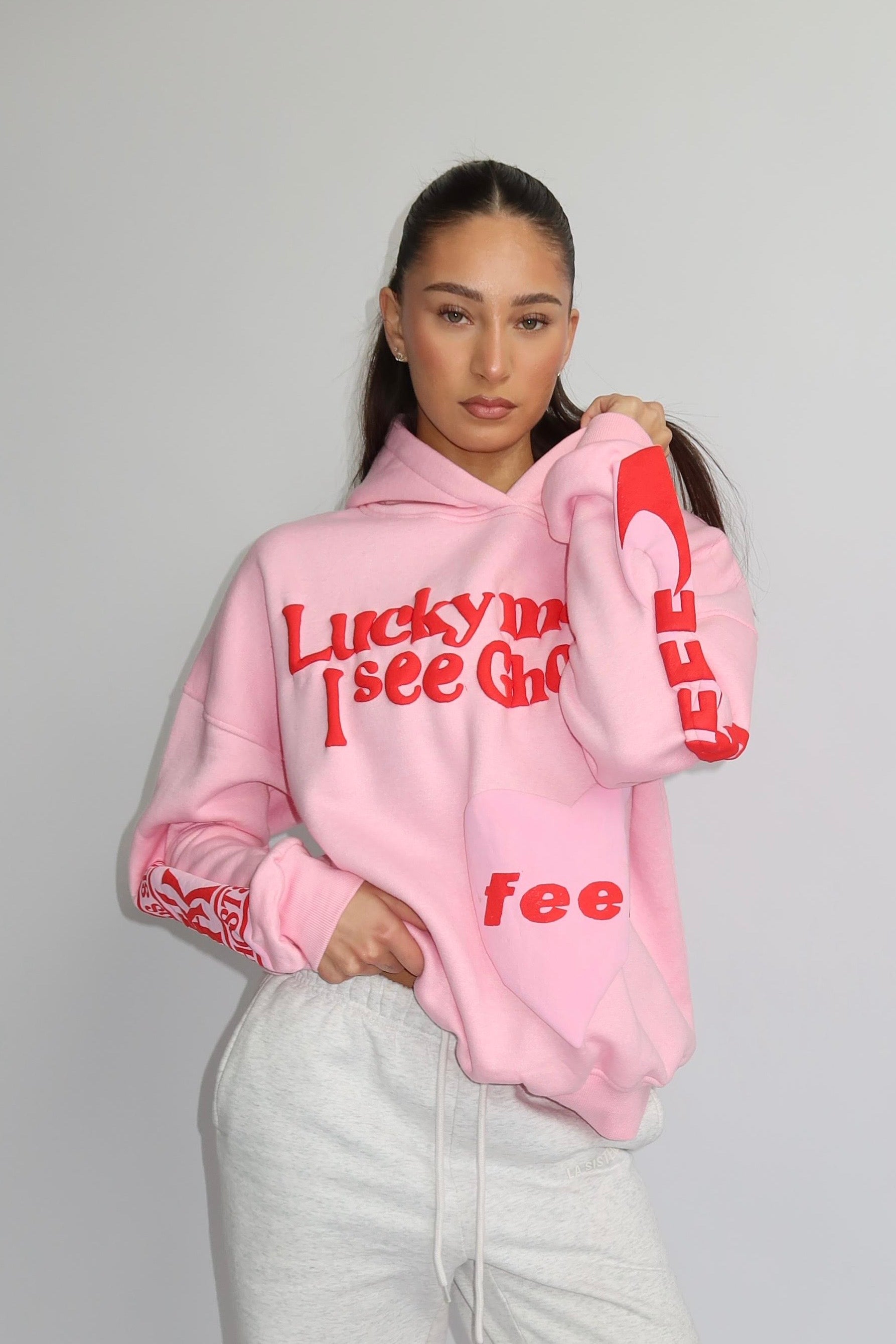Lucky Me Hoodie - Roze met Rood