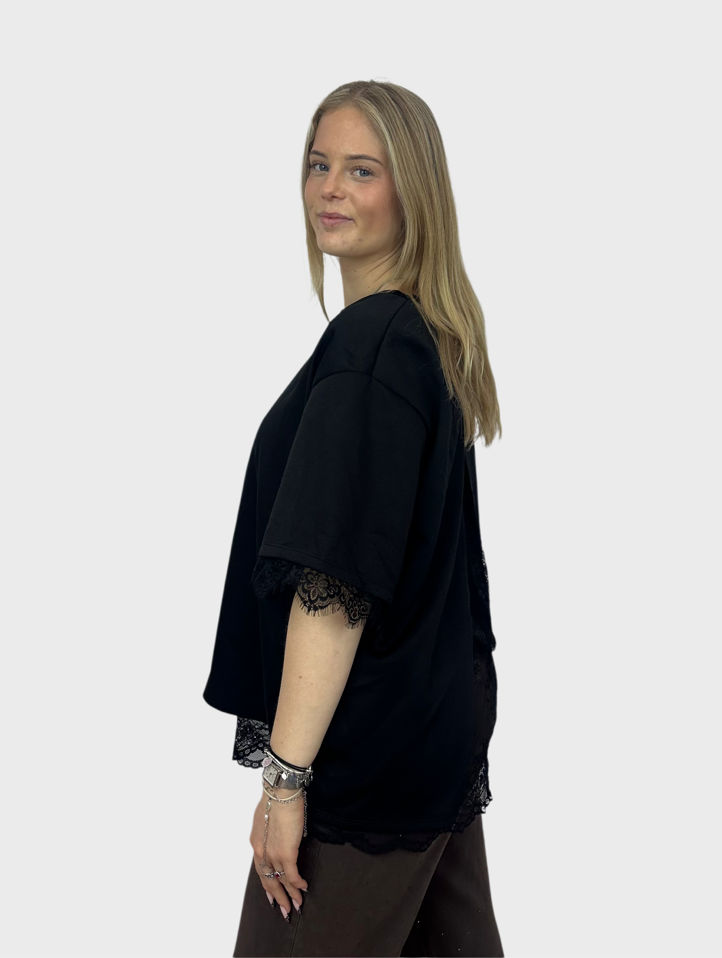 T-Shirt met Kanten Rug - Zwart