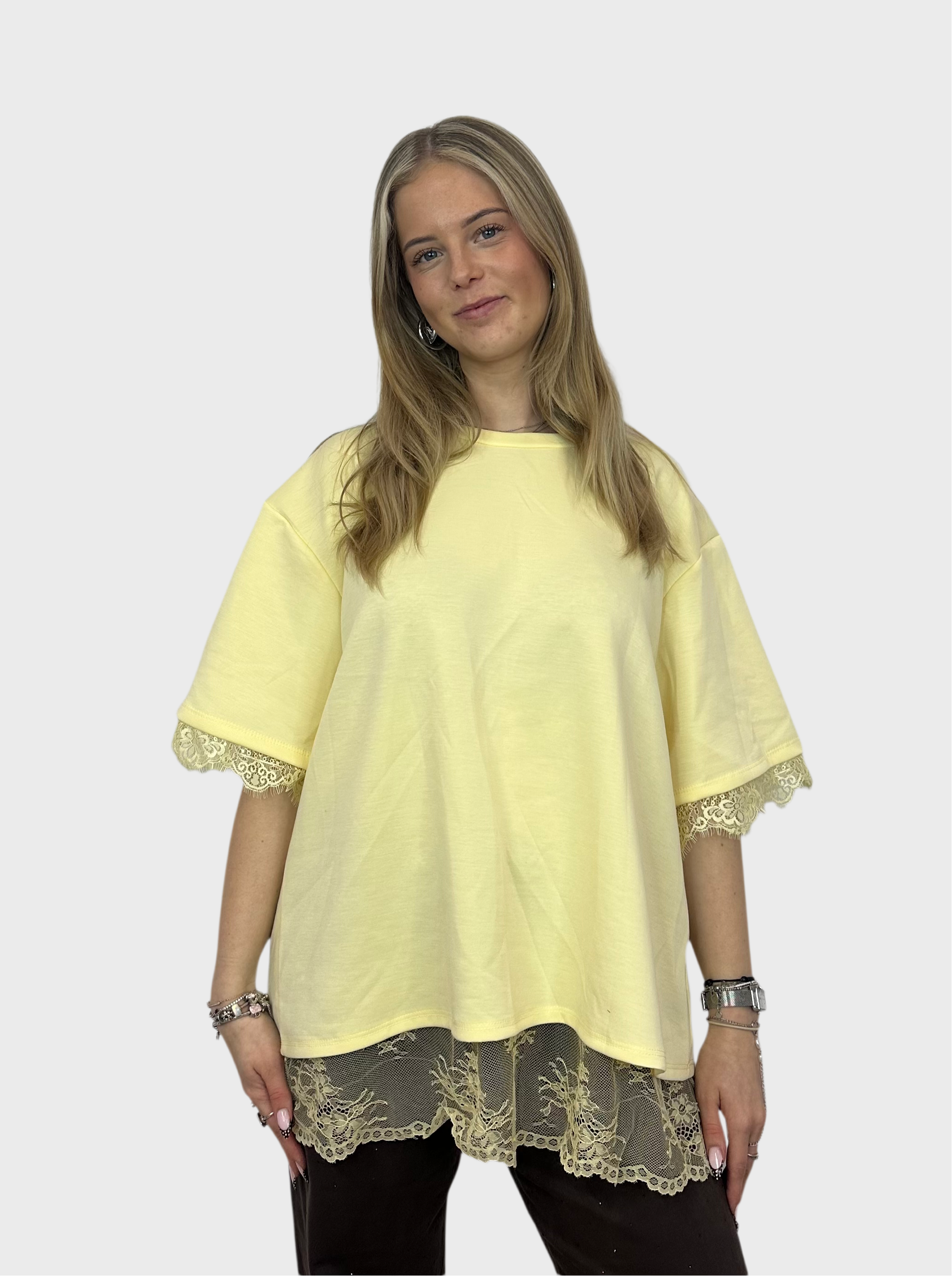 T-Shirt met Kanten Rug - Butter Yellow