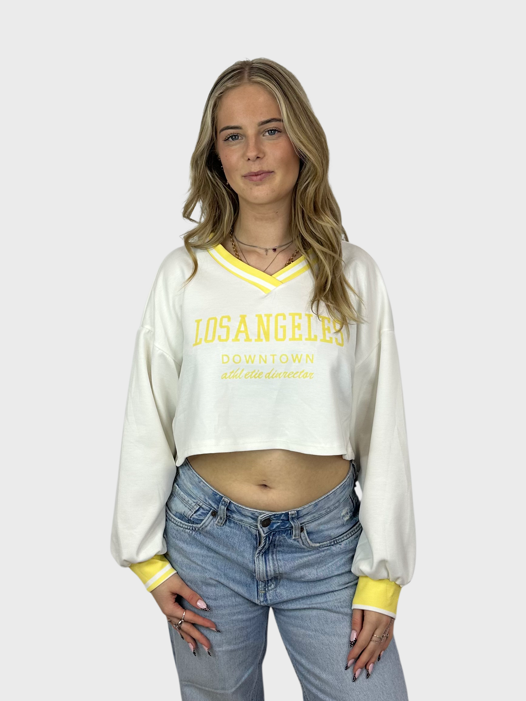 Los Angeles Crop Top - Wit met Geel