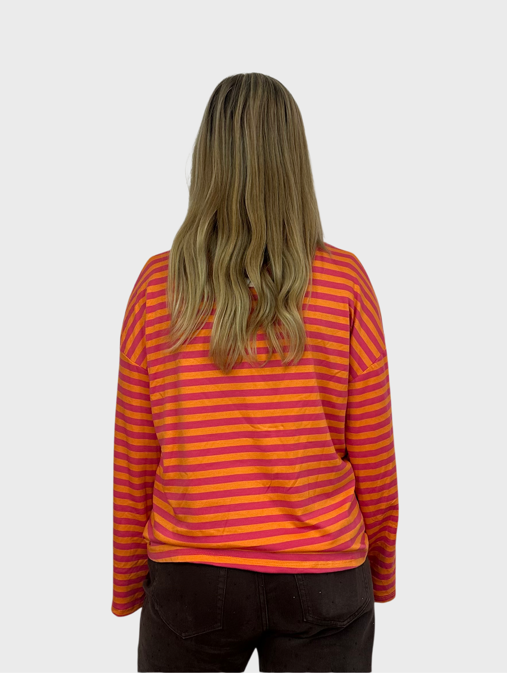 Gestreepte Longsleeve - Oranje met Roze