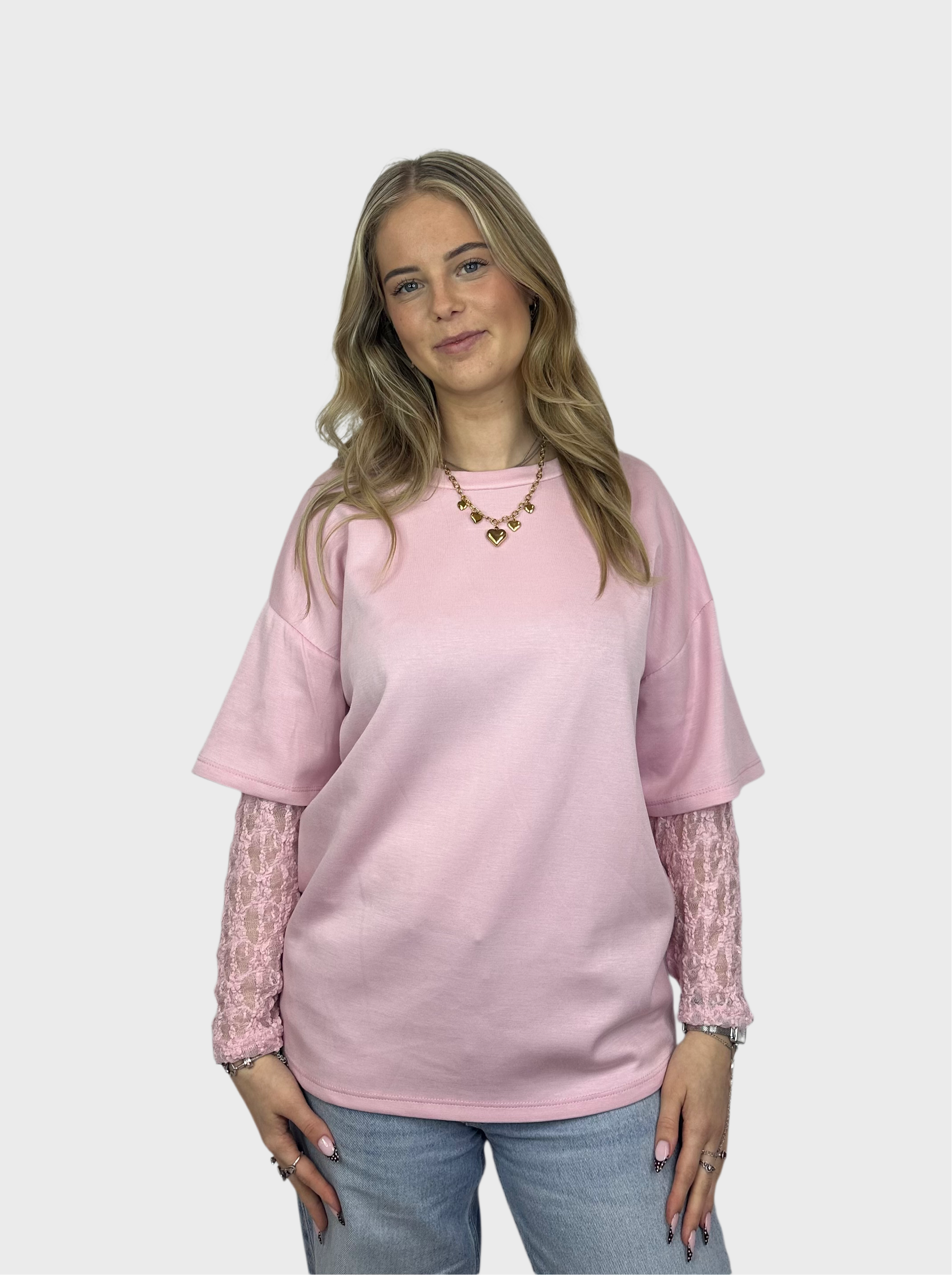 Lace T-Shirt - Licht Roze