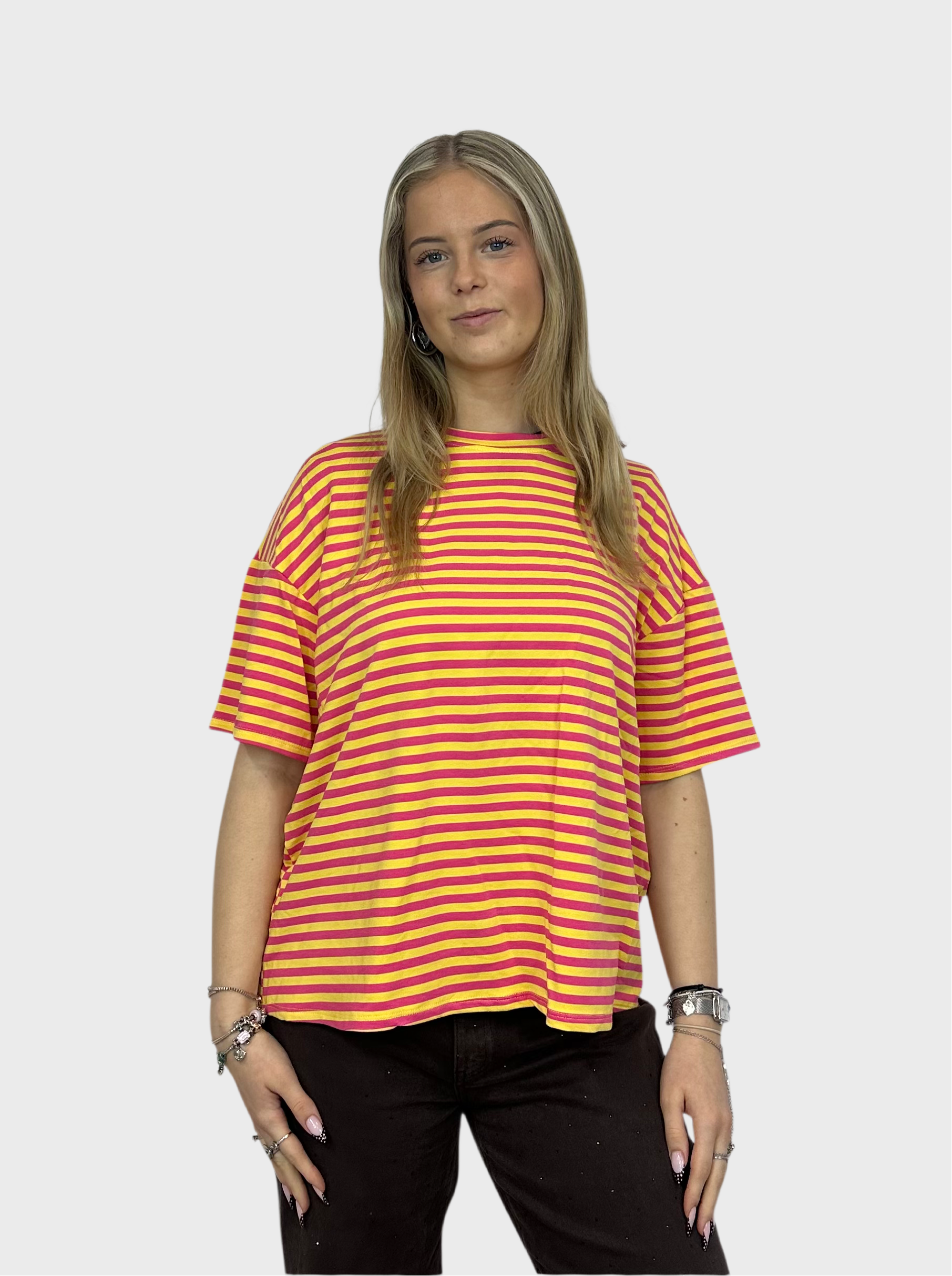 Gestreepte T-Shirt - Geel met Roze