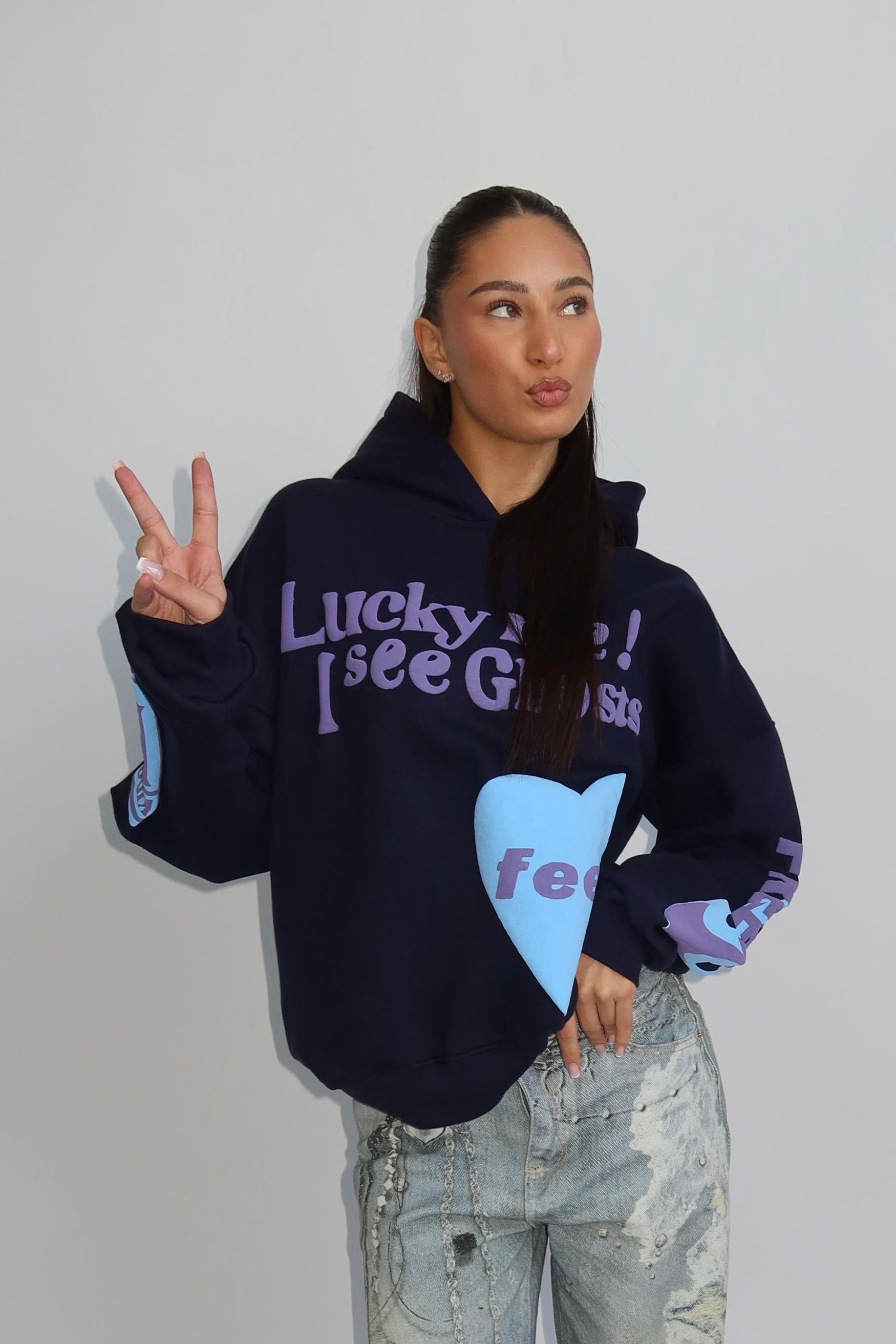 Lucky Me Hoodie - Navy met Blauw