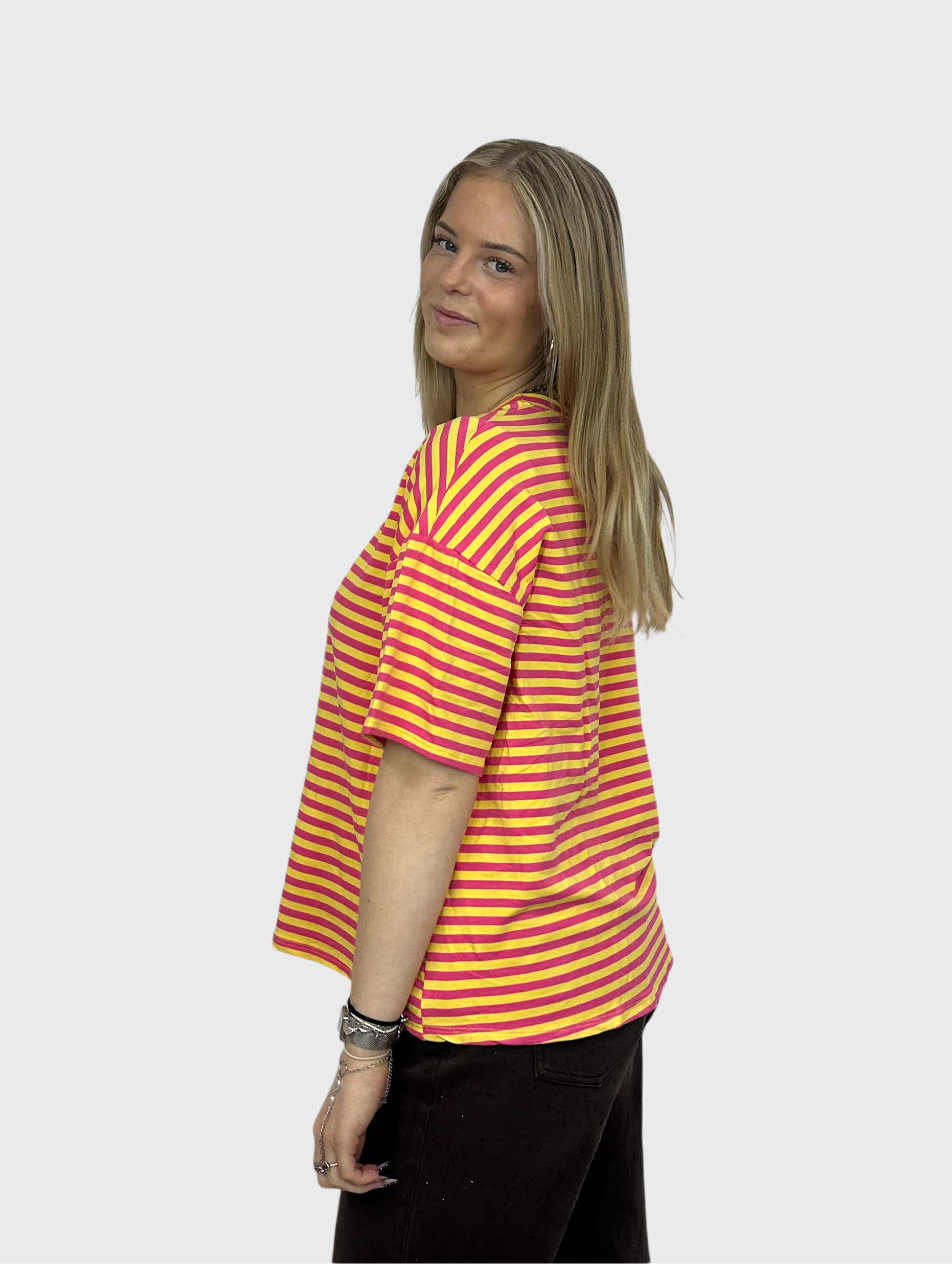 Gestreepte T-Shirt - Geel met Roze