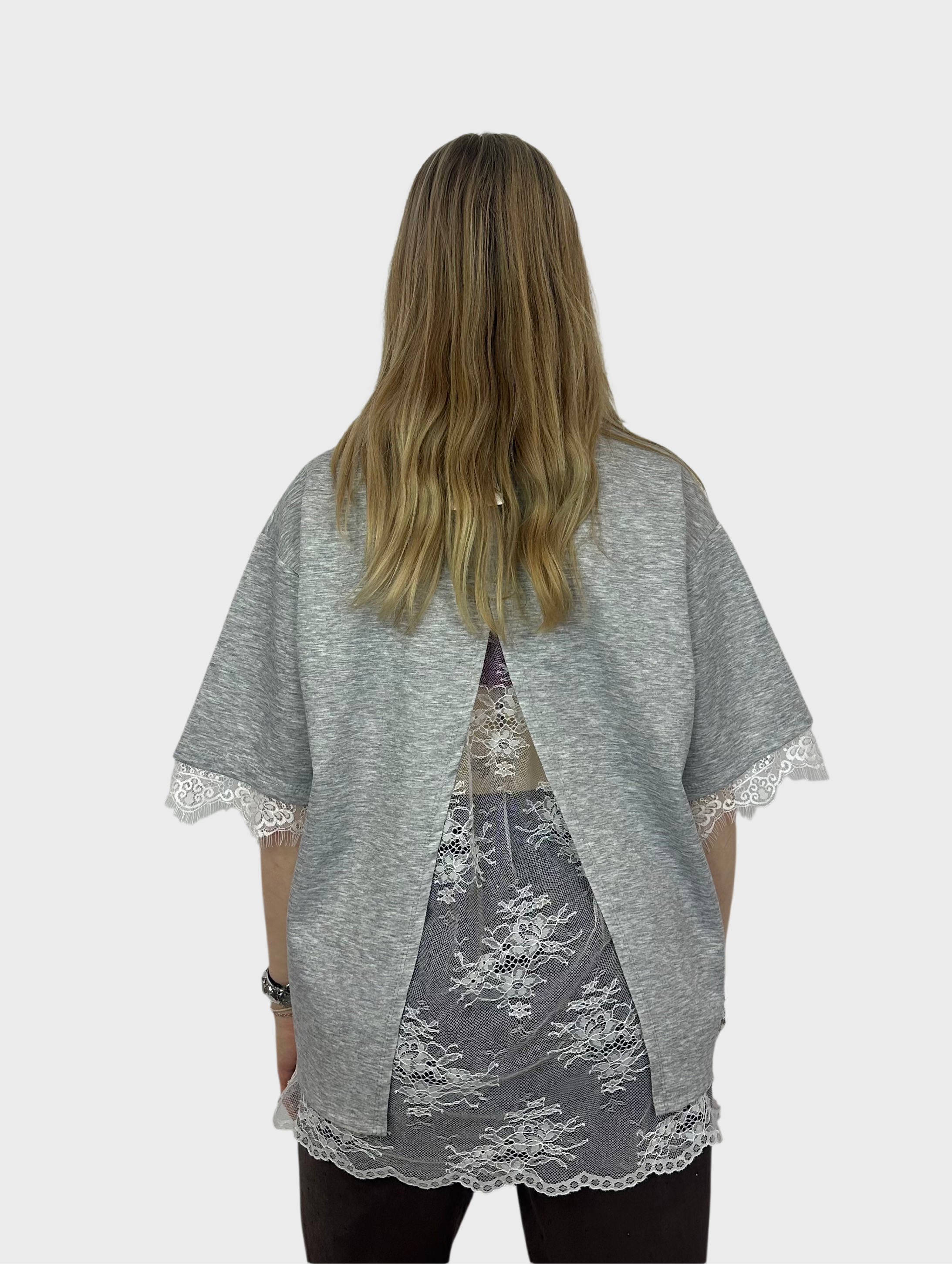 T-Shirt met Kanten Rug - Grijs