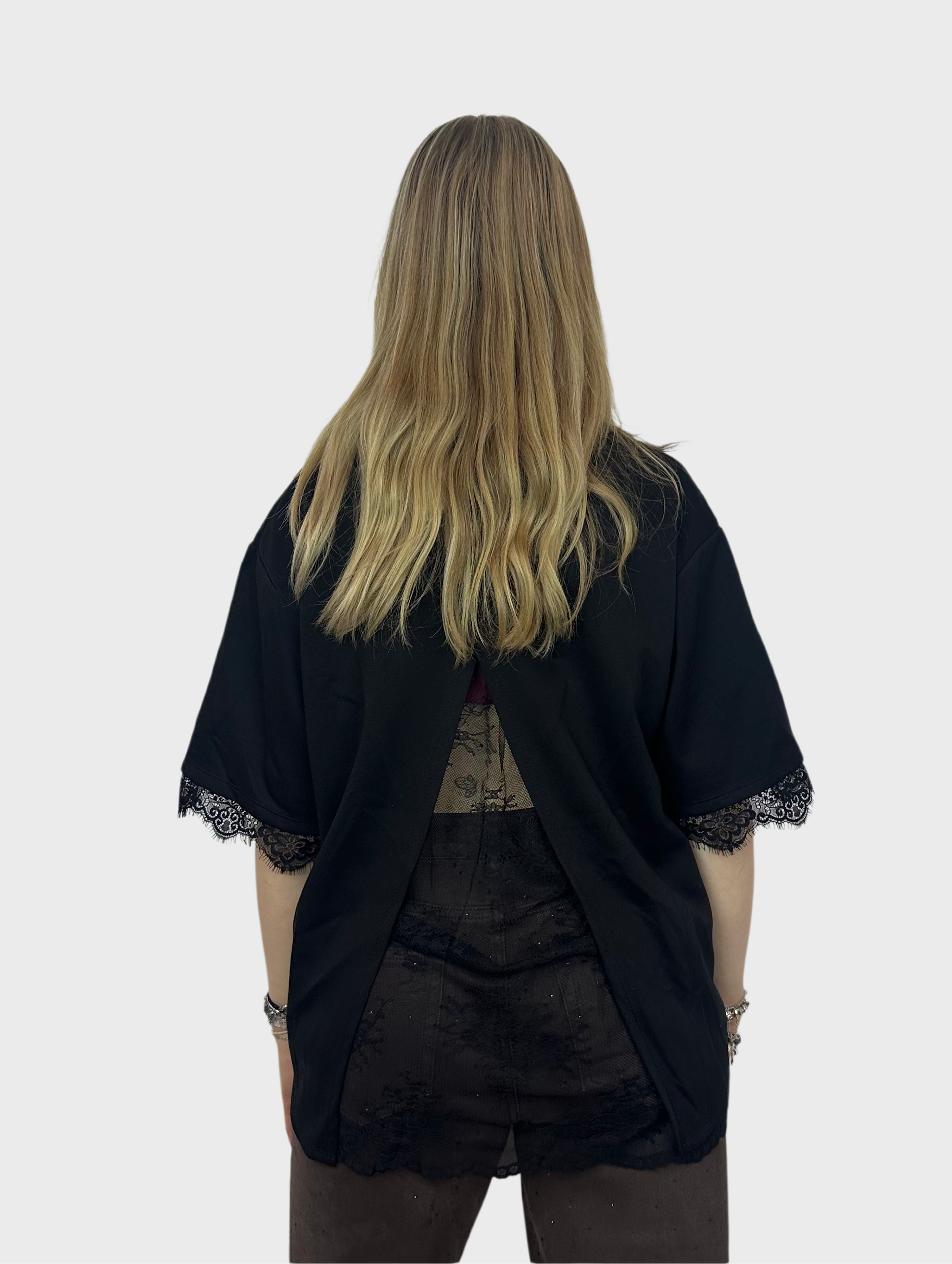 T-Shirt met Kanten Rug - Zwart