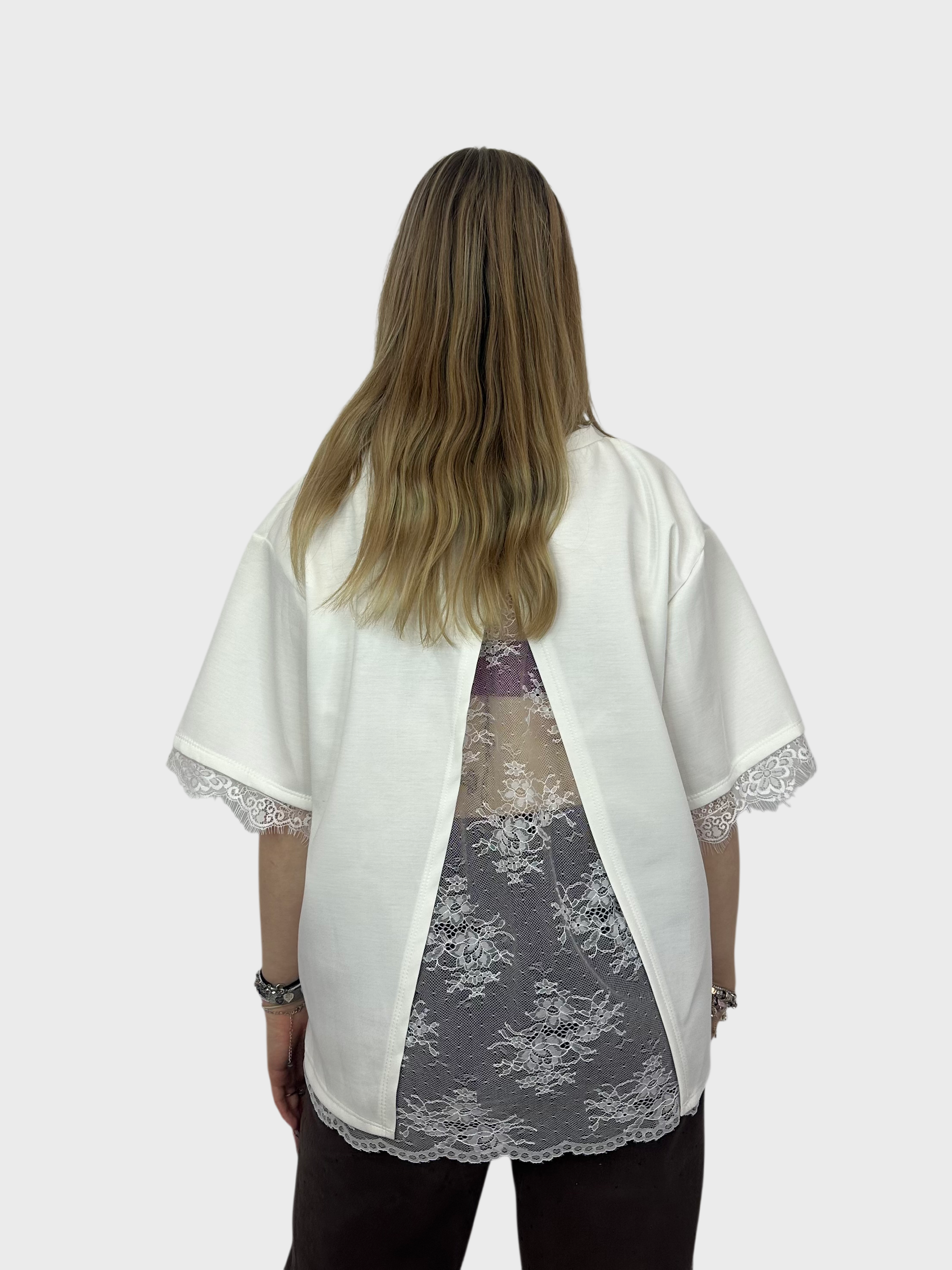 T-Shirt met Kanten Rug - Wit