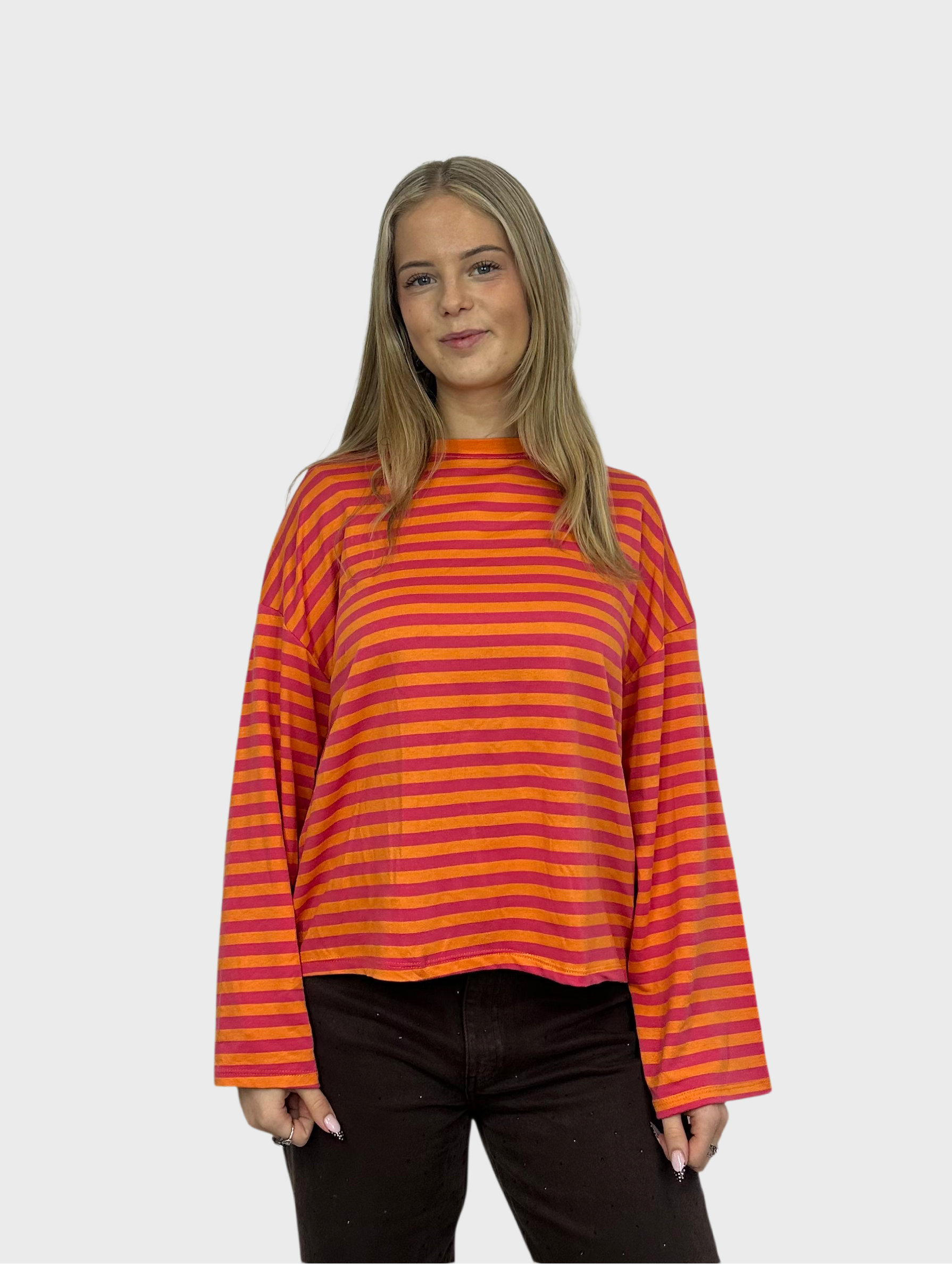 Gestreepte Longsleeve - Oranje met Roze