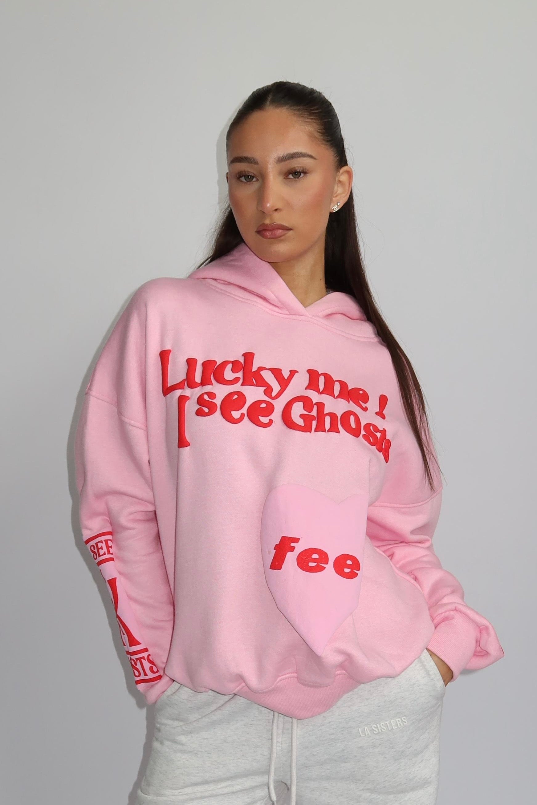 Lucky Me Hoodie - Roze met Rood