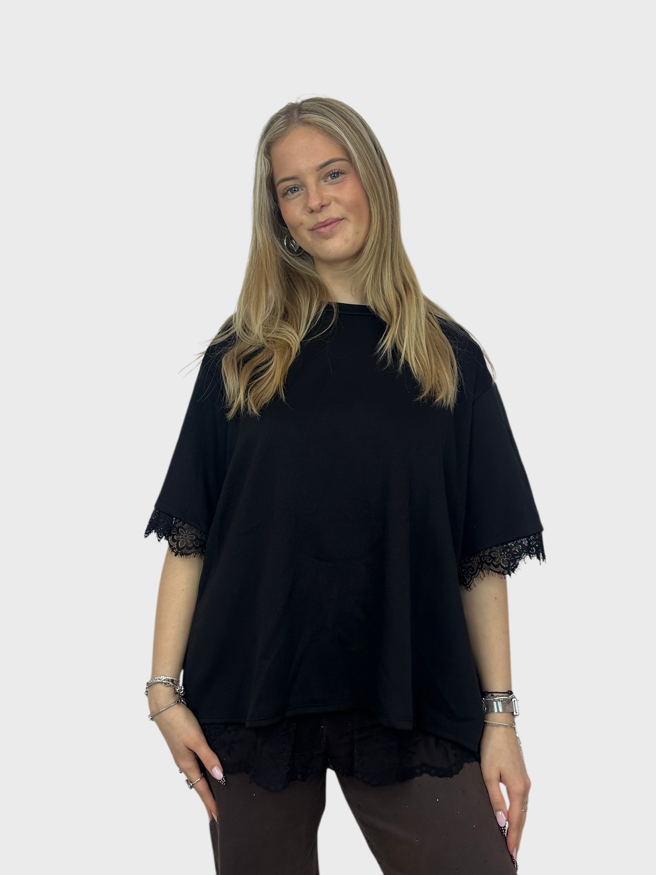 T-Shirt met Kanten Rug - Zwart