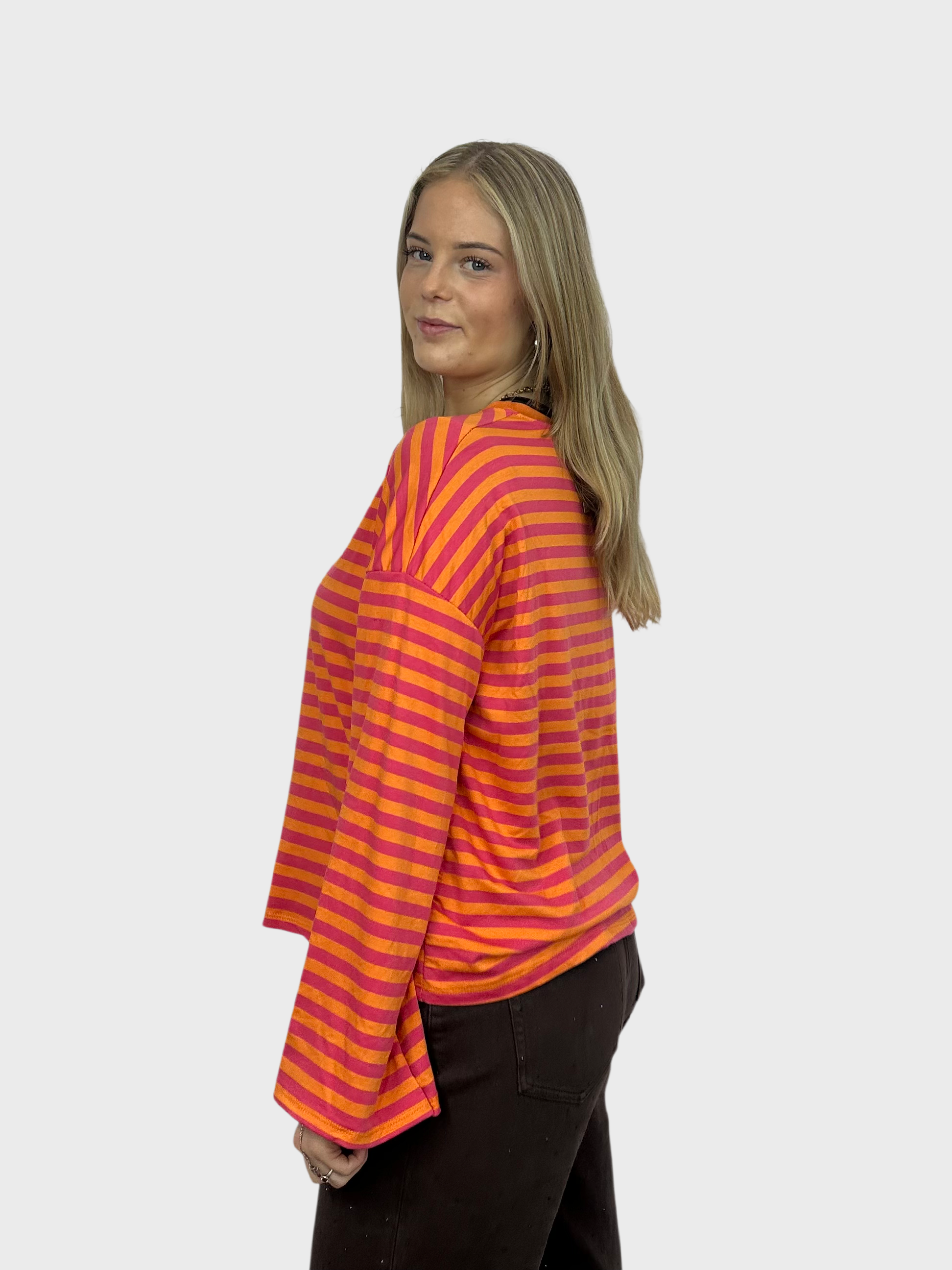 Gestreepte Longsleeve - Oranje met Roze