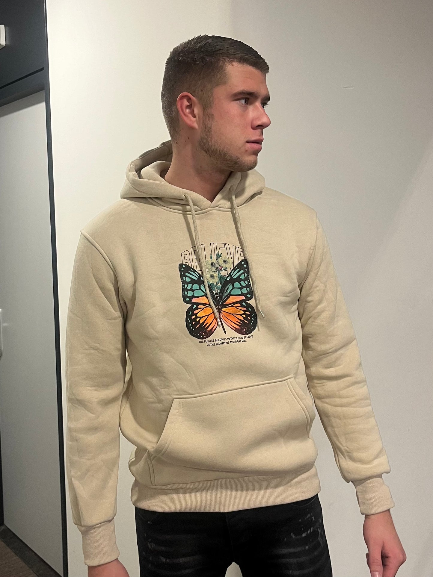 Believe Butterfly Hoodie - Beige