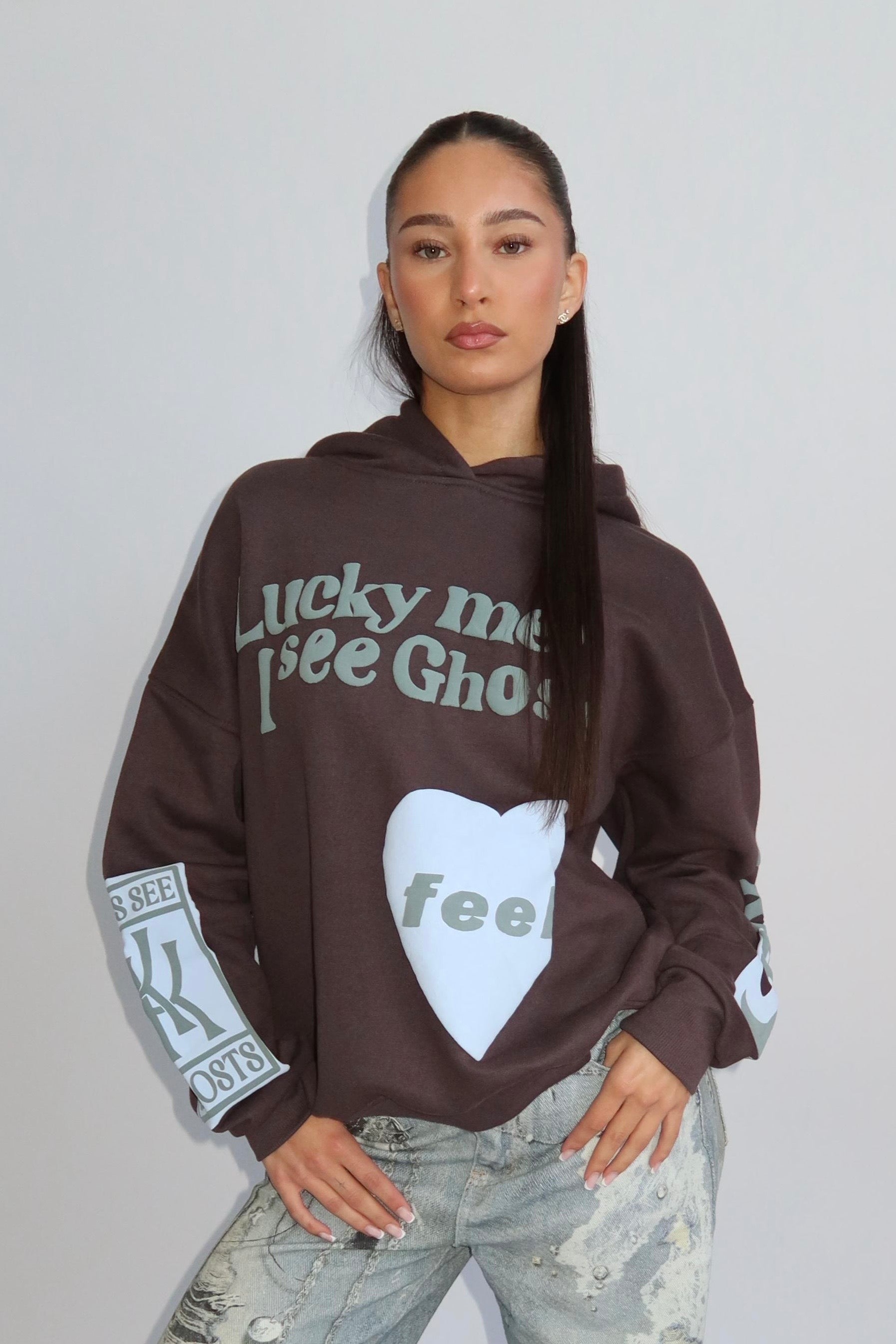 Lucky Me Hoodie - Donker Grijs met Licht Blauw