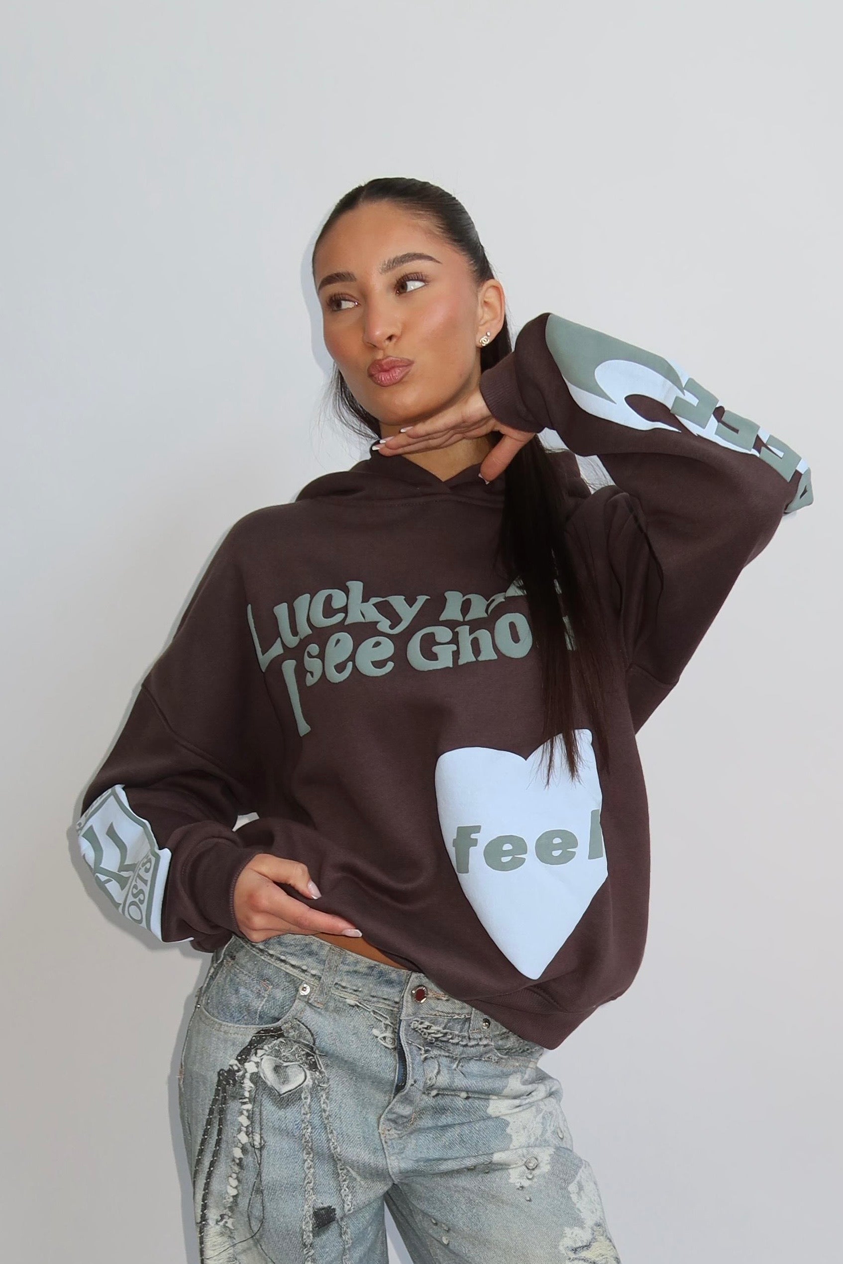 Lucky Me Hoodie - Donker Grijs met Licht Blauw