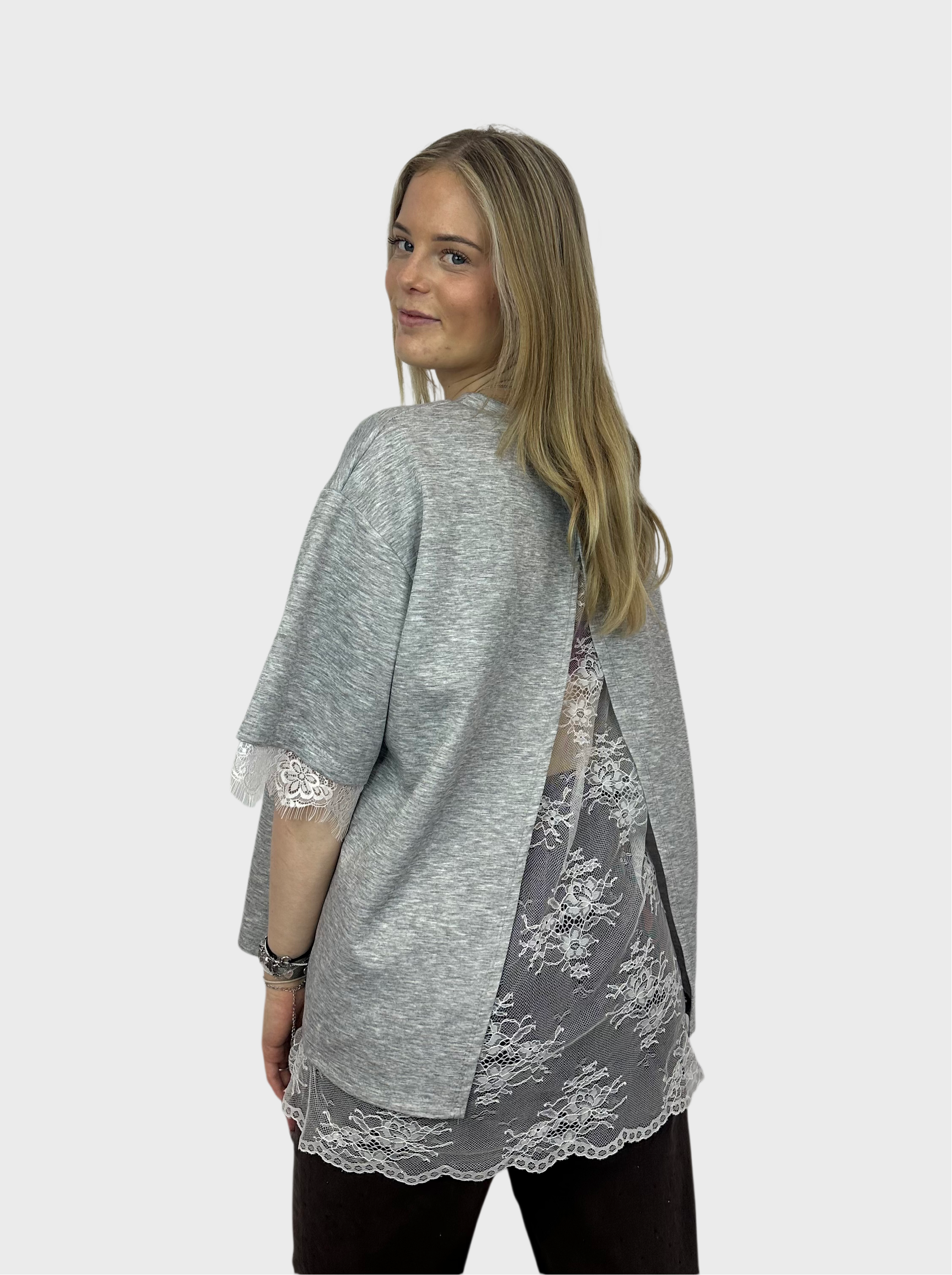 T-Shirt met Kanten Rug - Grijs