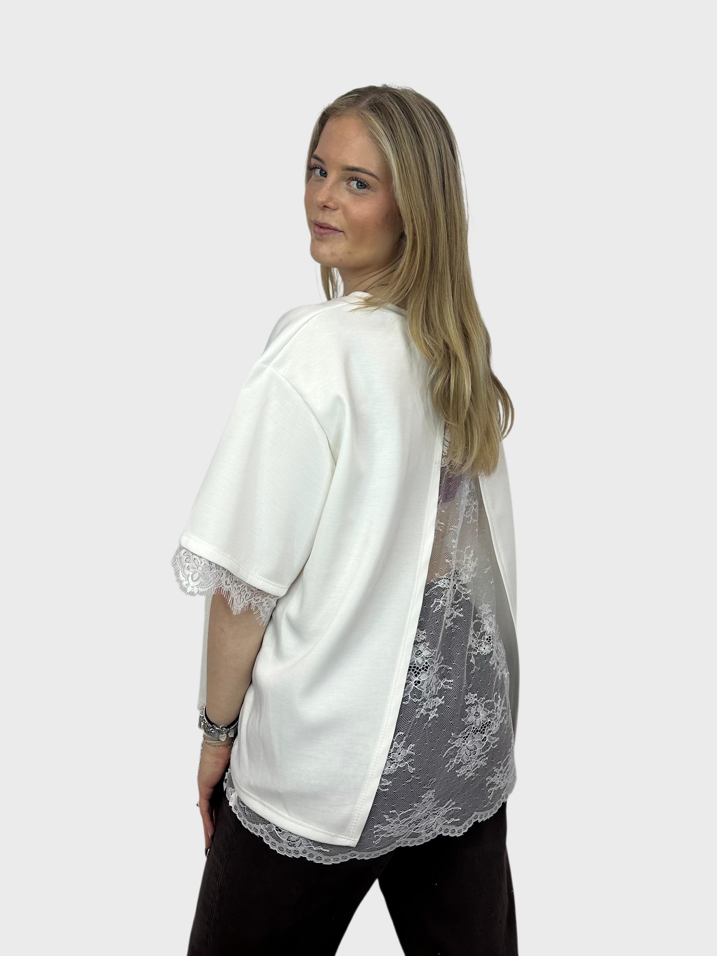 T-Shirt met Kanten Rug - Wit