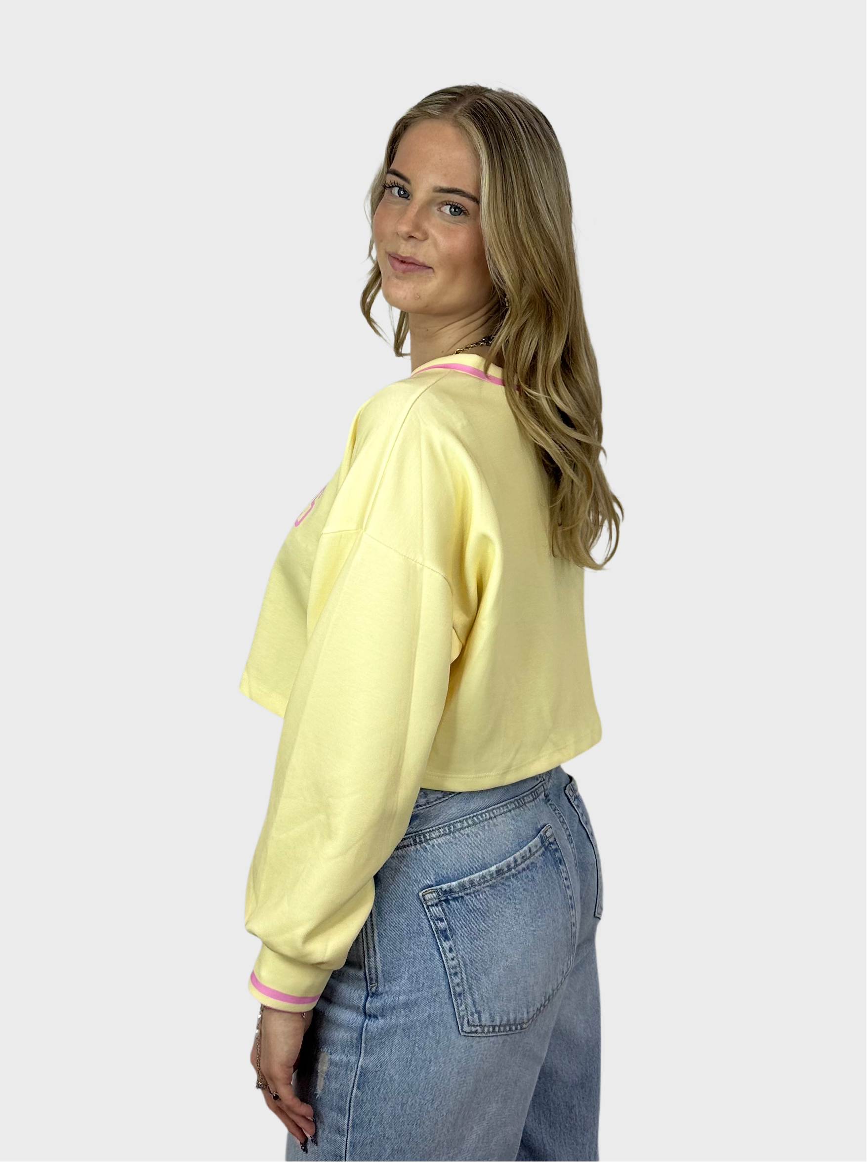 Los Angeles Crop Top - Butter Yellow met Roze