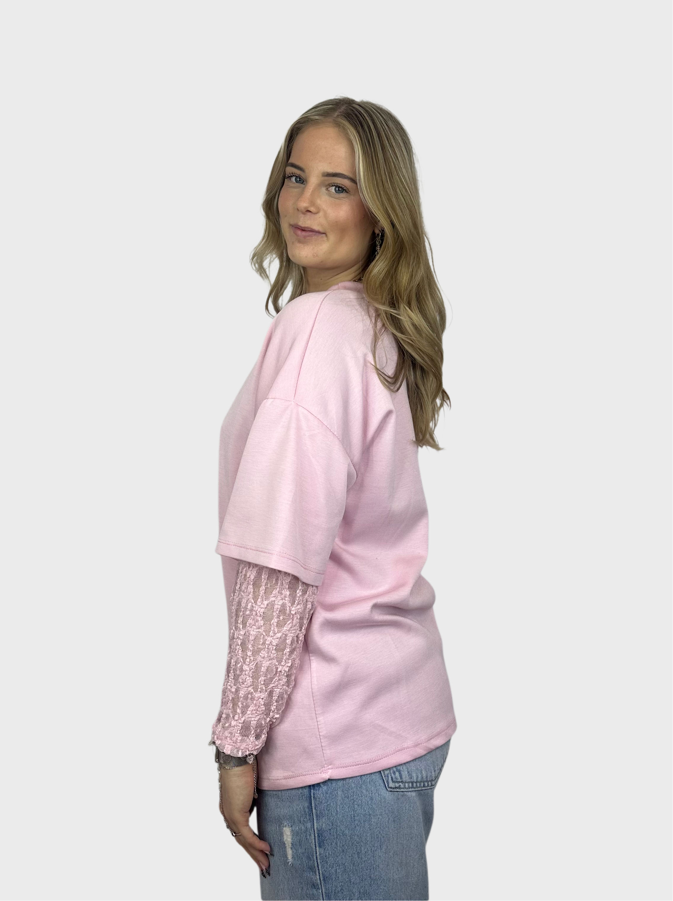 Lace T-Shirt - Licht Roze