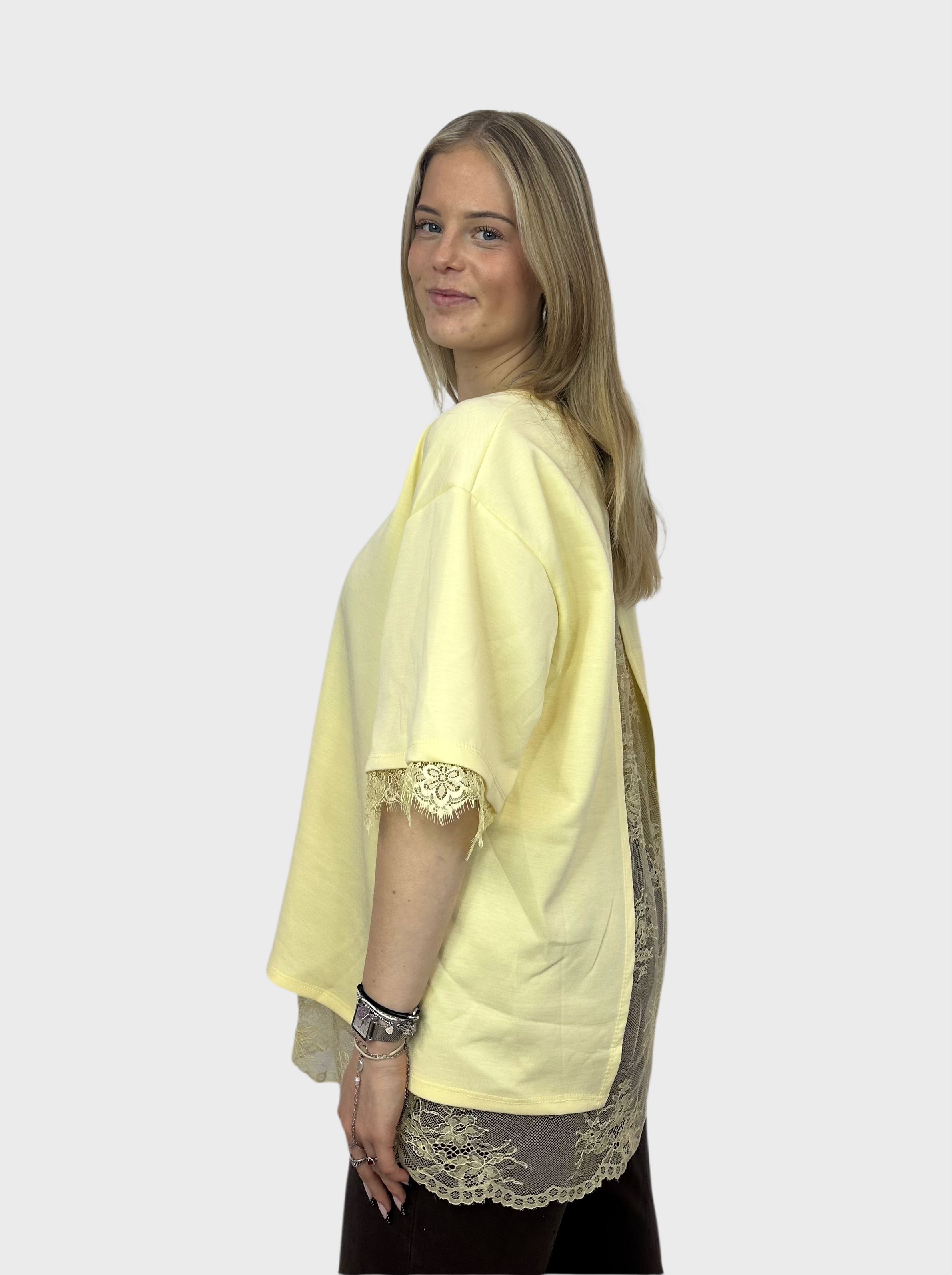 T-Shirt met Kanten Rug - Butter Yellow