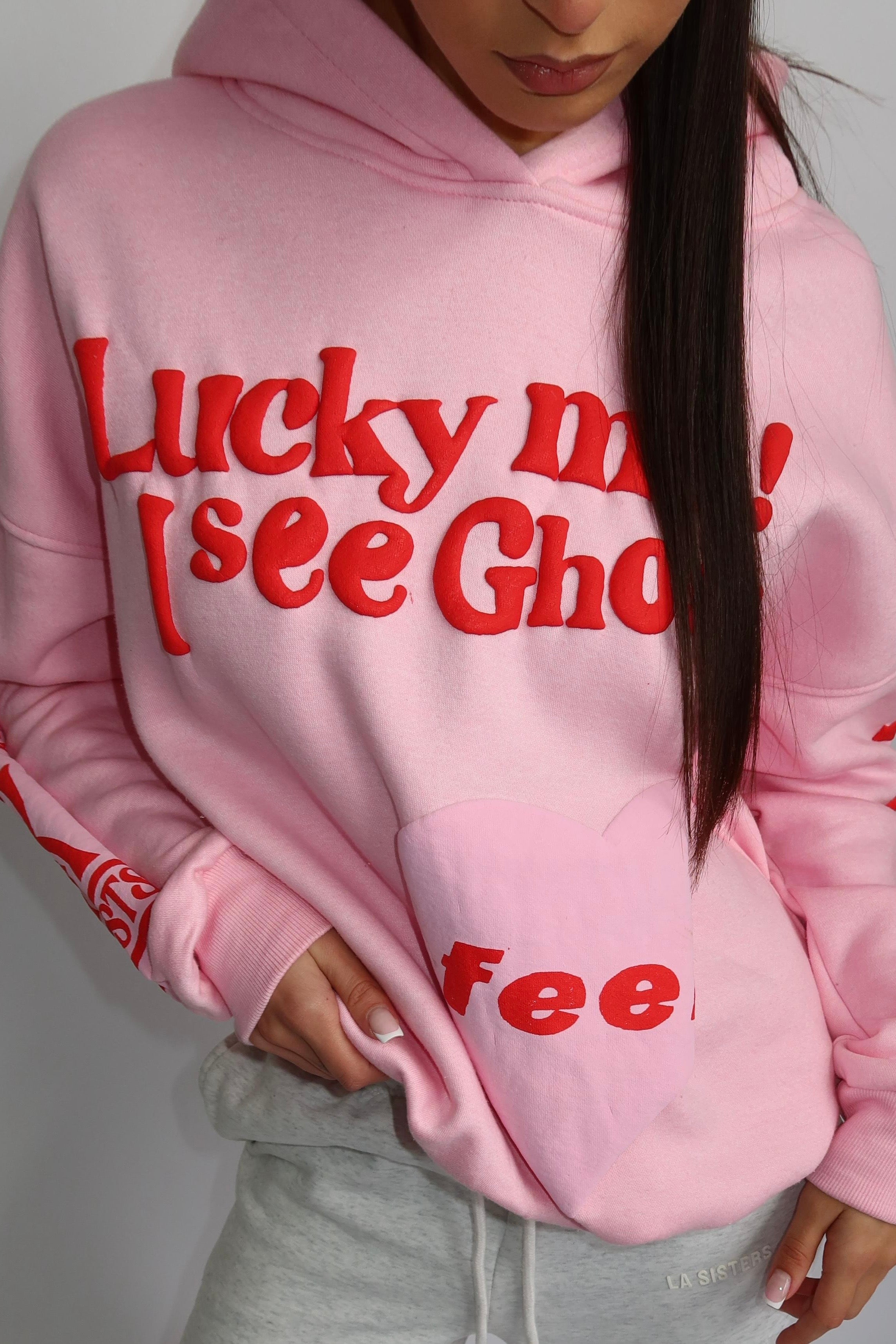 Lucky Me Hoodie - Roze met Rood