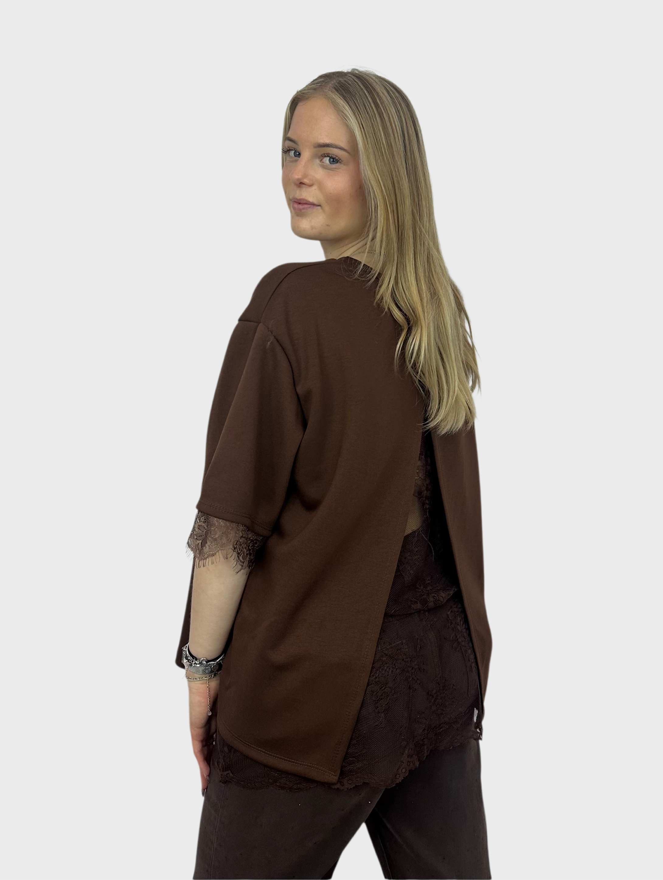 T-Shirt met Kanten Rug - Bruin