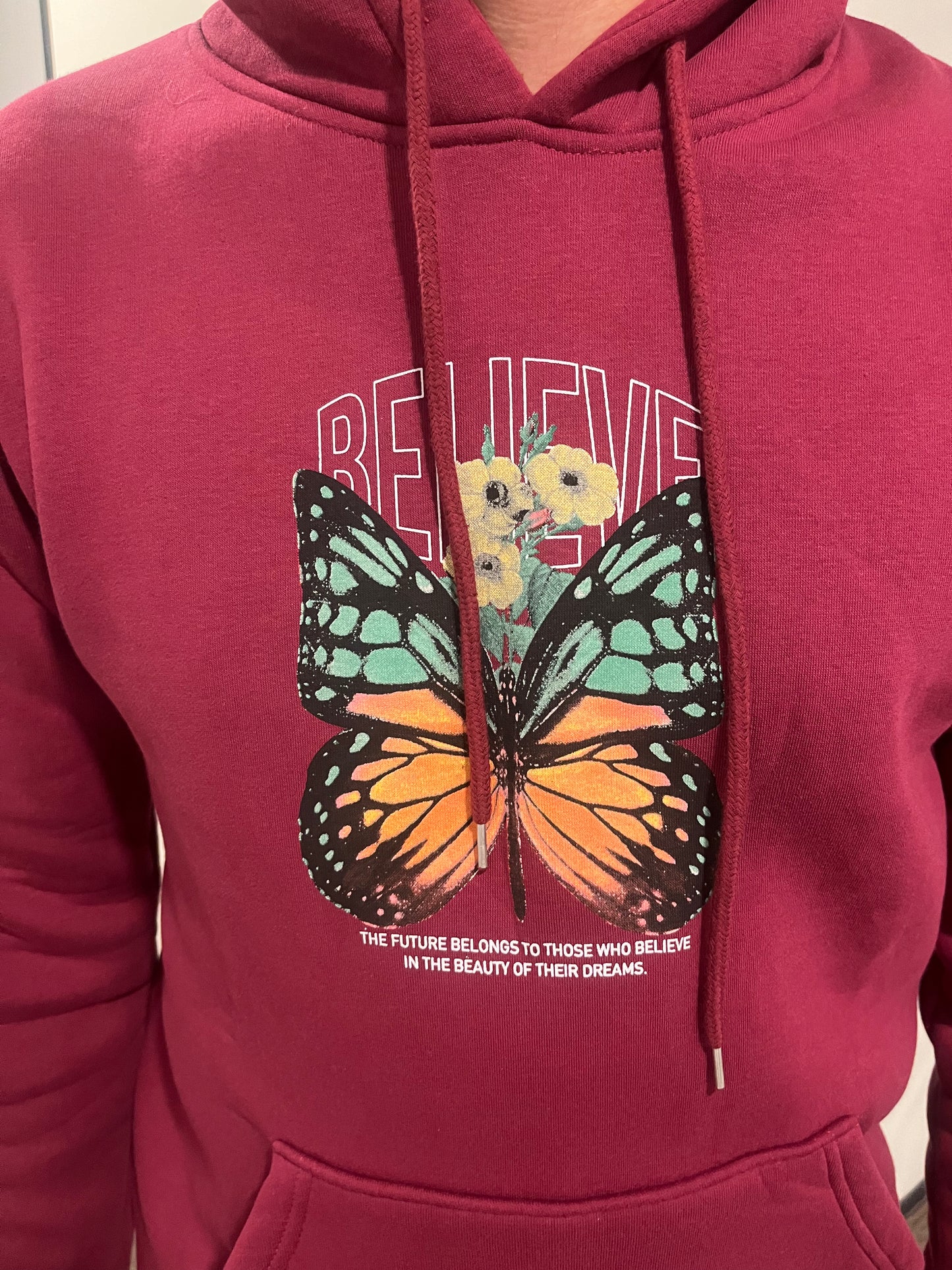 Believe Butterfly Hoodie - Bordeaux