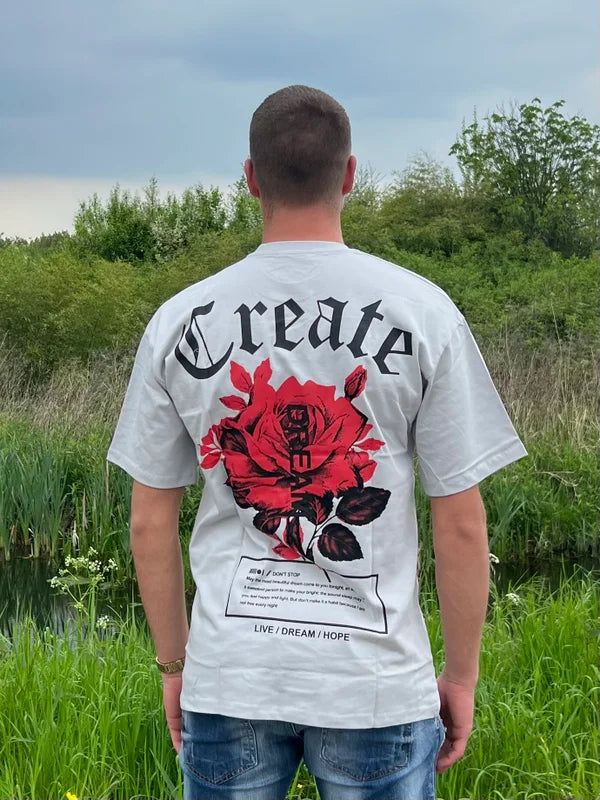 Red Rose T-Shirt - Grijs