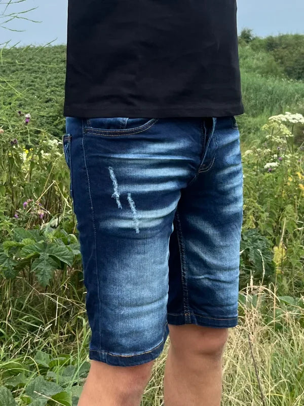 Striped Short Jean - Donker Blauw