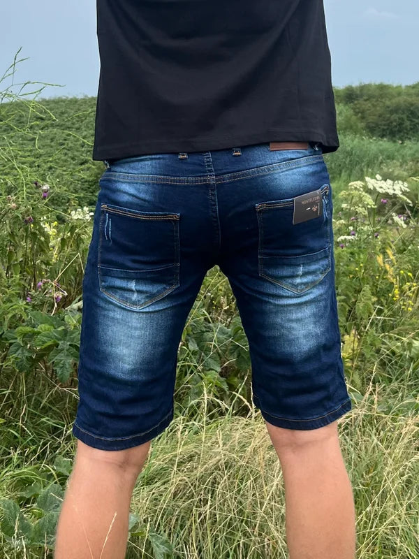 Striped Short Jean - Donker Blauw