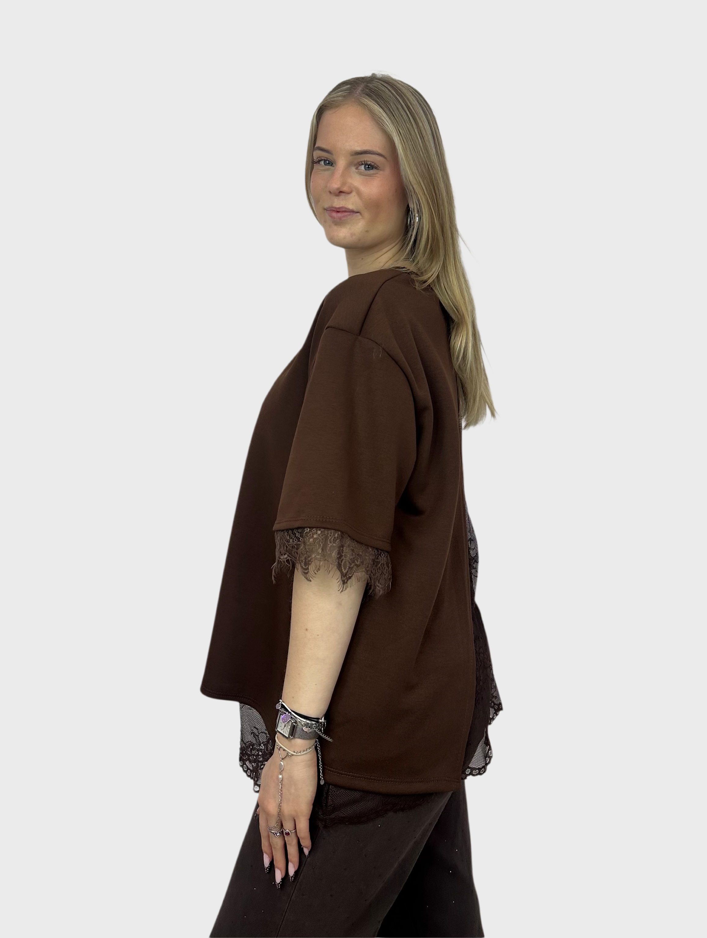 T-Shirt met Kanten Rug - Bruin