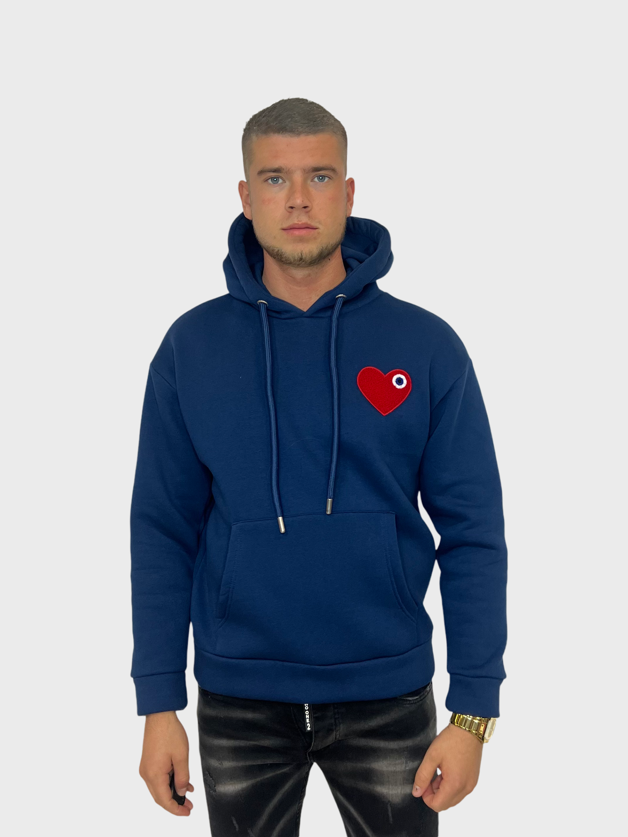 Eyes Heart Hoodie - Navy met Rood