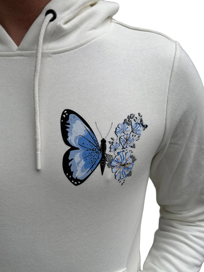 Blauwe Vlinder Hoodie - Wit
