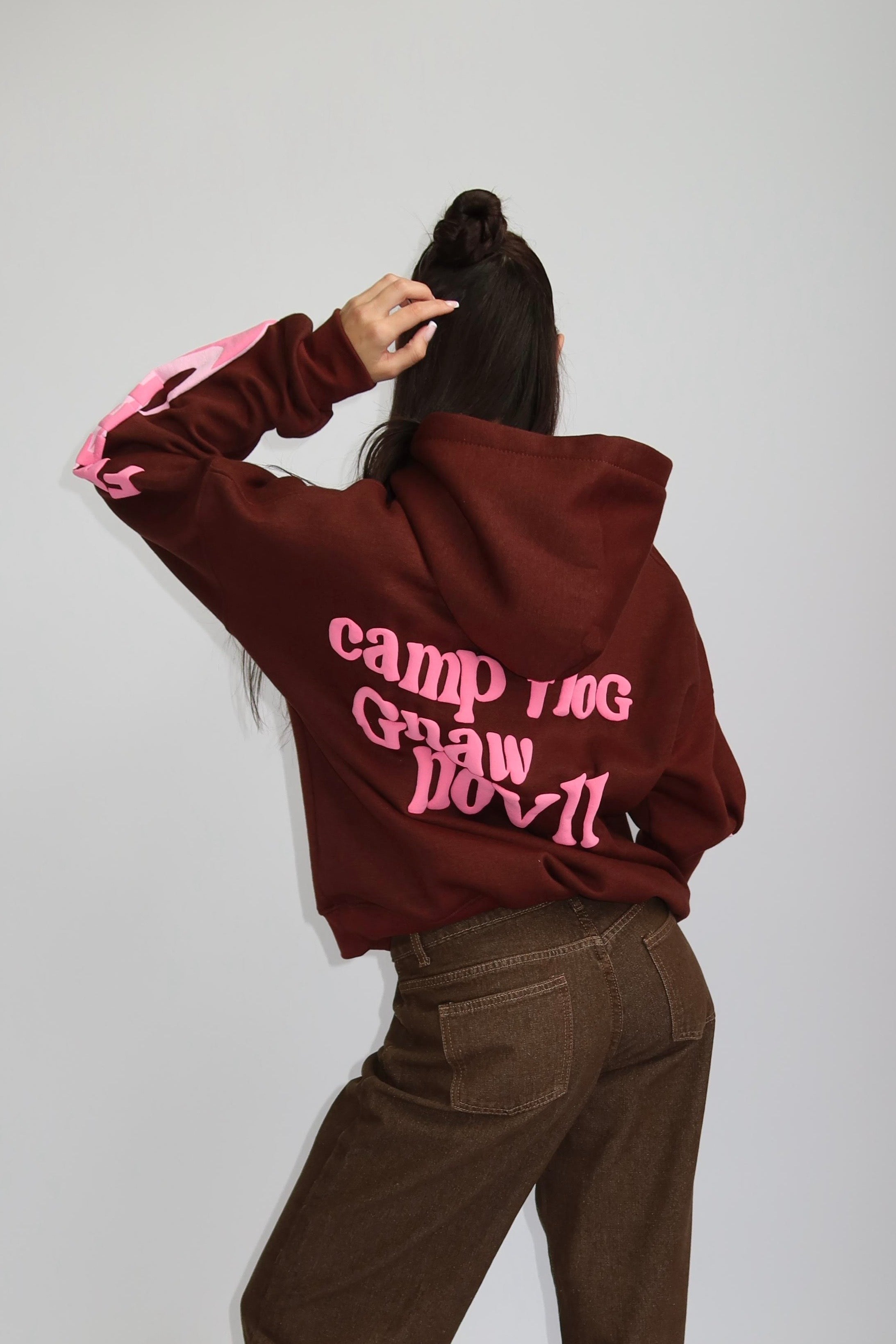 Lucky Me Hoodie - Bruin met Roze