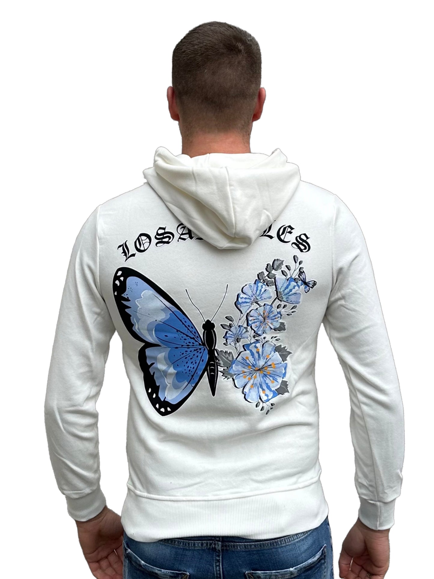 Blauwe Vlinder Hoodie - Wit