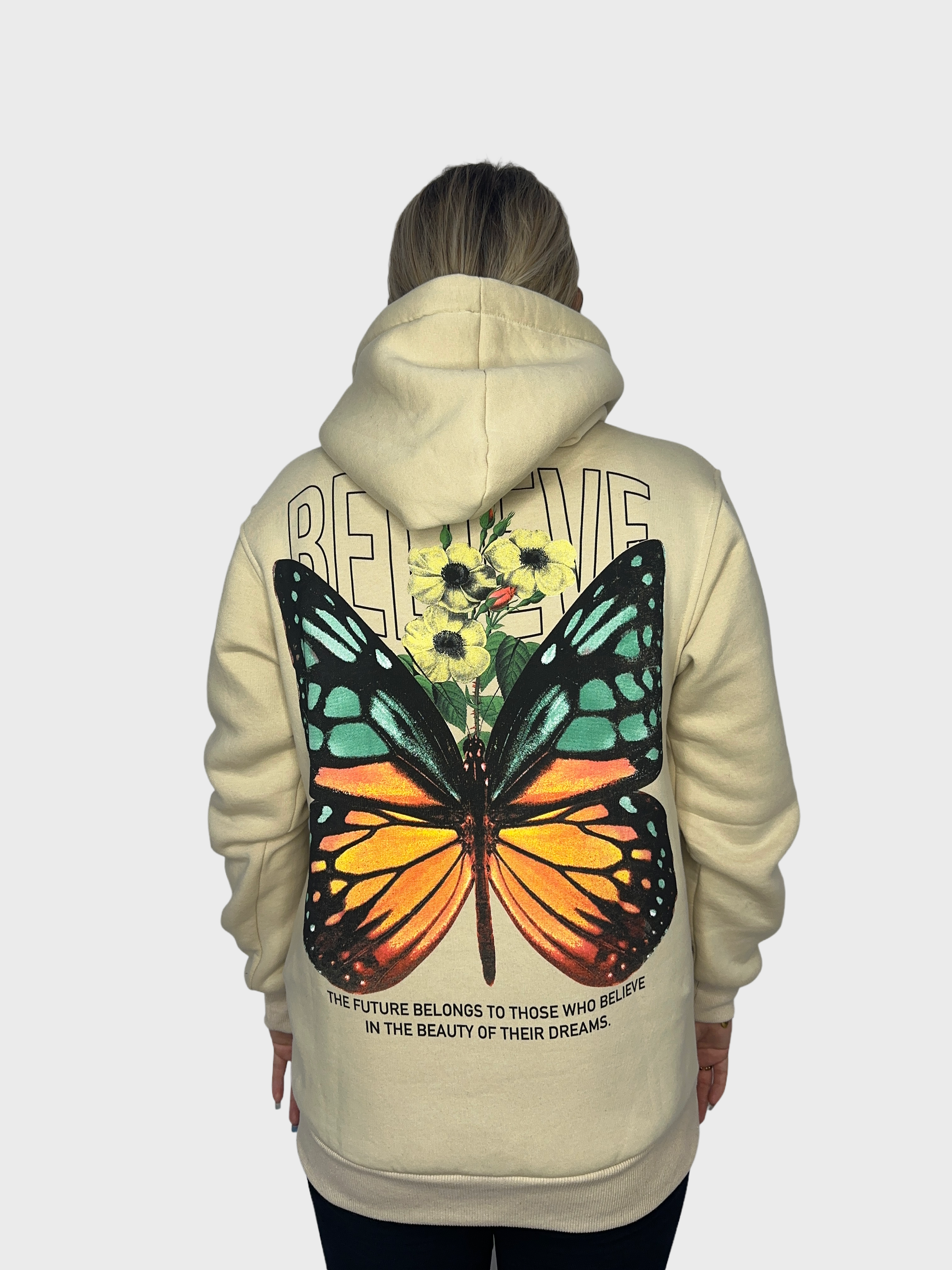 Believe Butterfly Hoodie - Beige