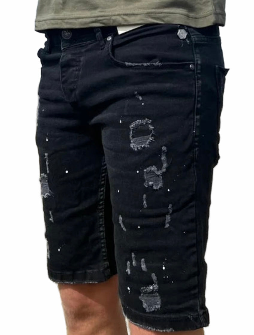 Black Spray Short Jean - Zwart - Flexxfashion Flexxfashion Black Spray Short Jean - Zwart