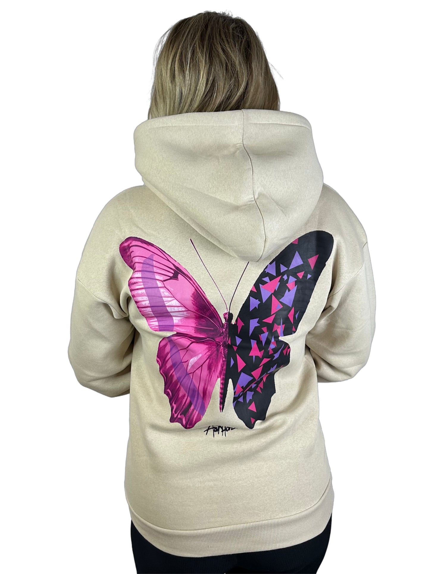 Pink Butterfly Hoodie - Beige