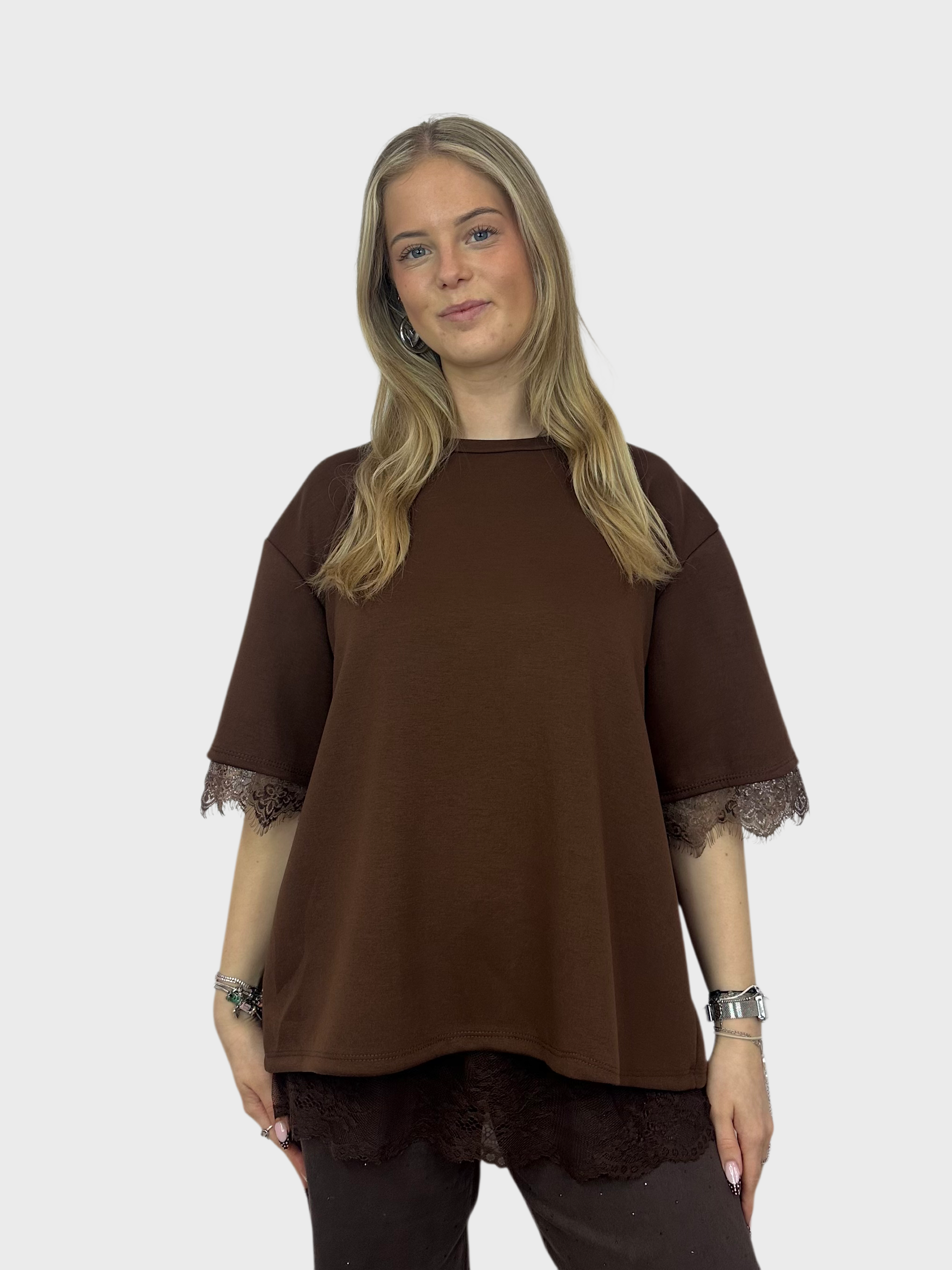 T-Shirt met Kanten Rug - Bruin