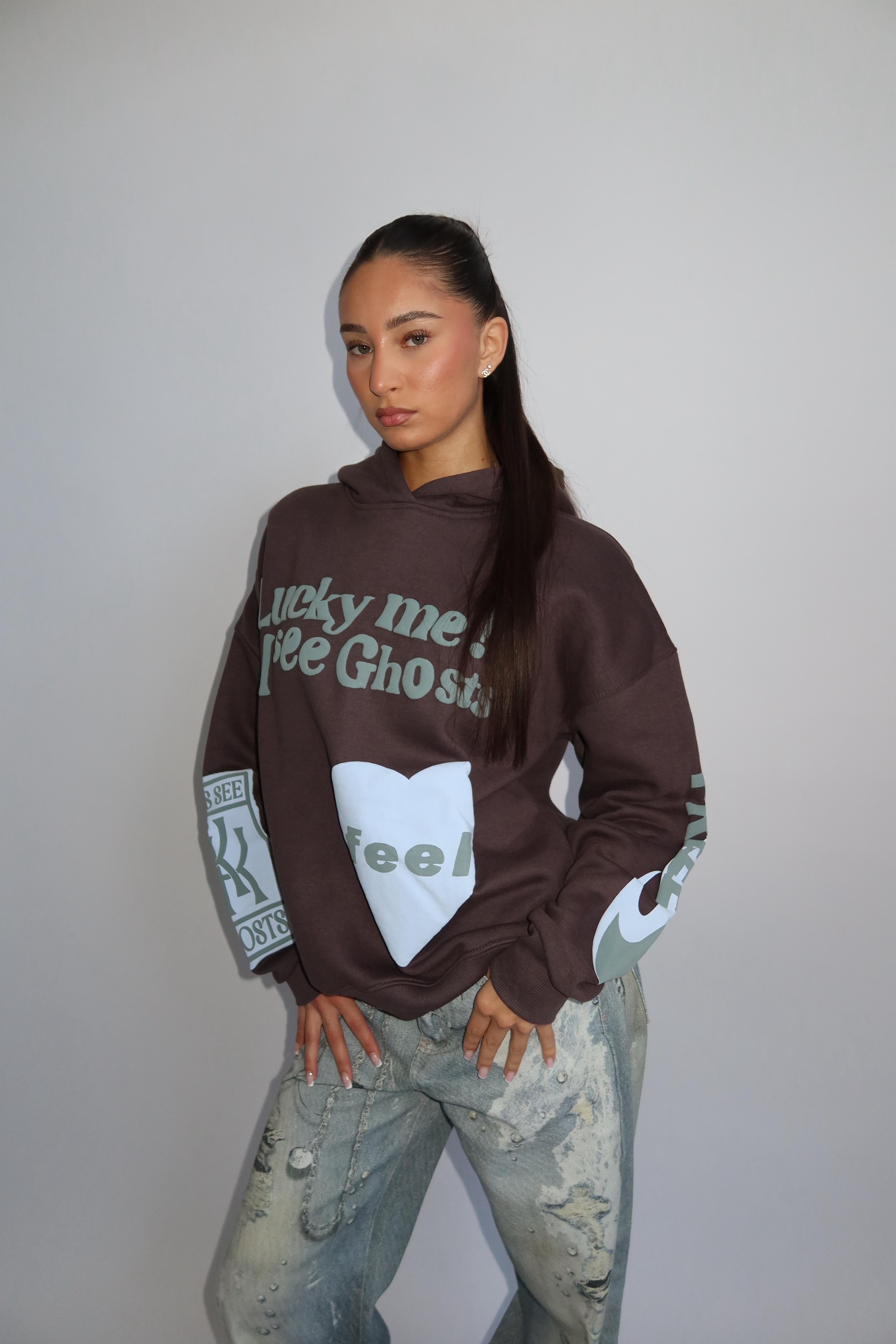 Lucky Me Hoodie - Donker Grijs met Licht Blauw