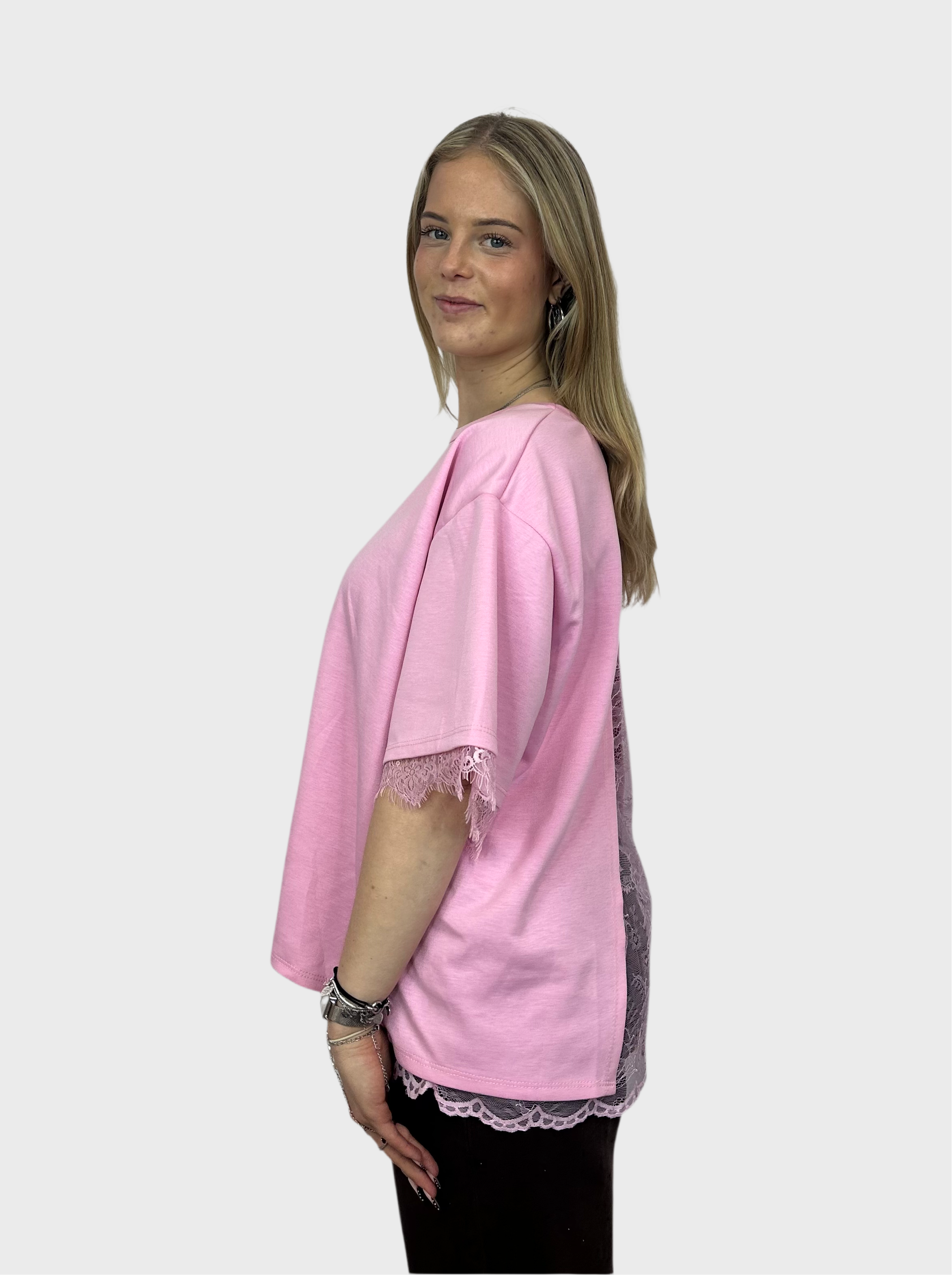 T-Shirt met Kanten Rug - Roze
