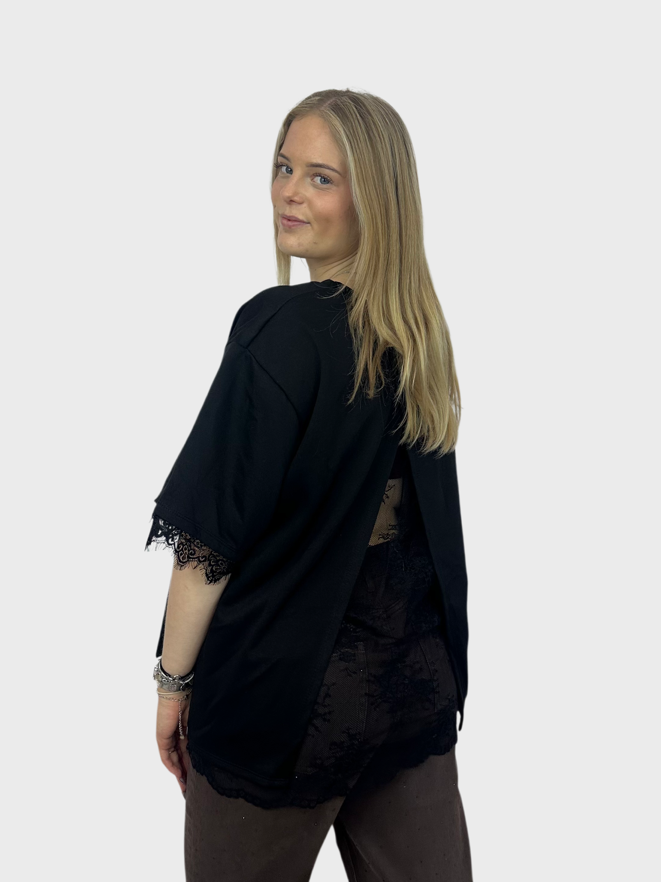 T-Shirt met Kanten Rug - Zwart