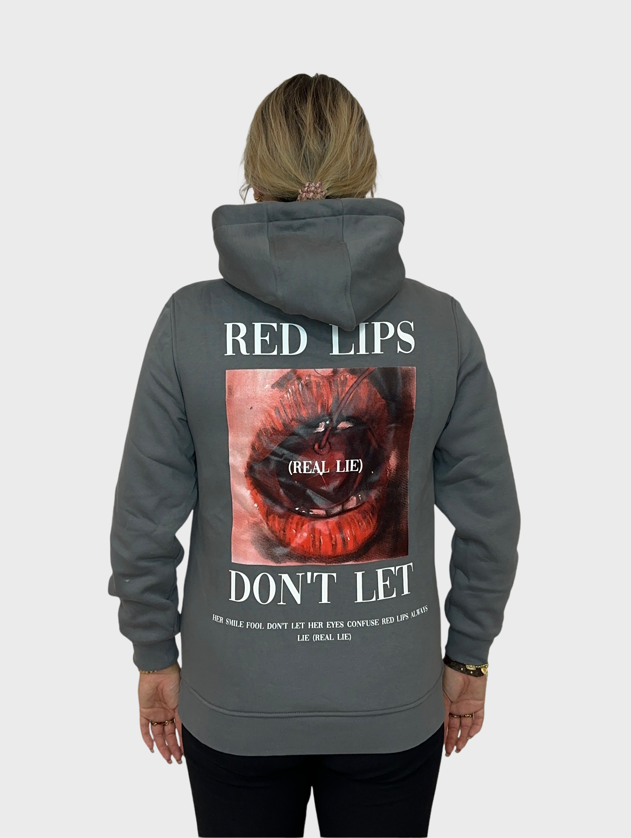 Red Lips Hoodie - Grijs