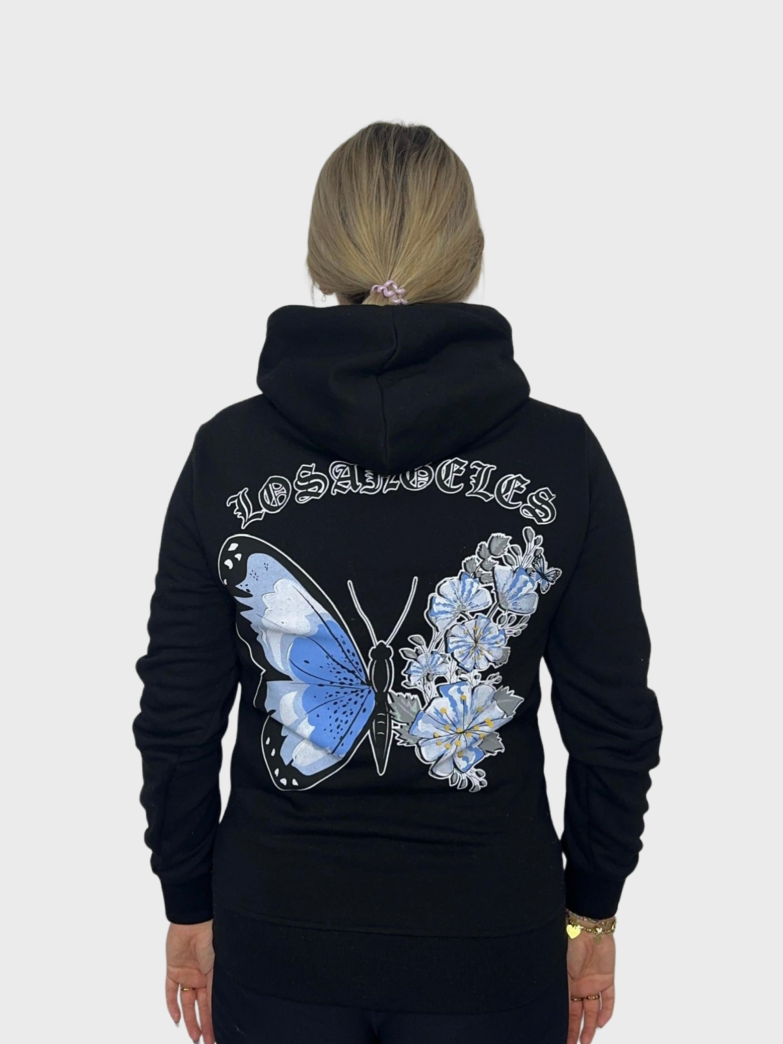 Blauwe Vlinder Hoodie - Zwart