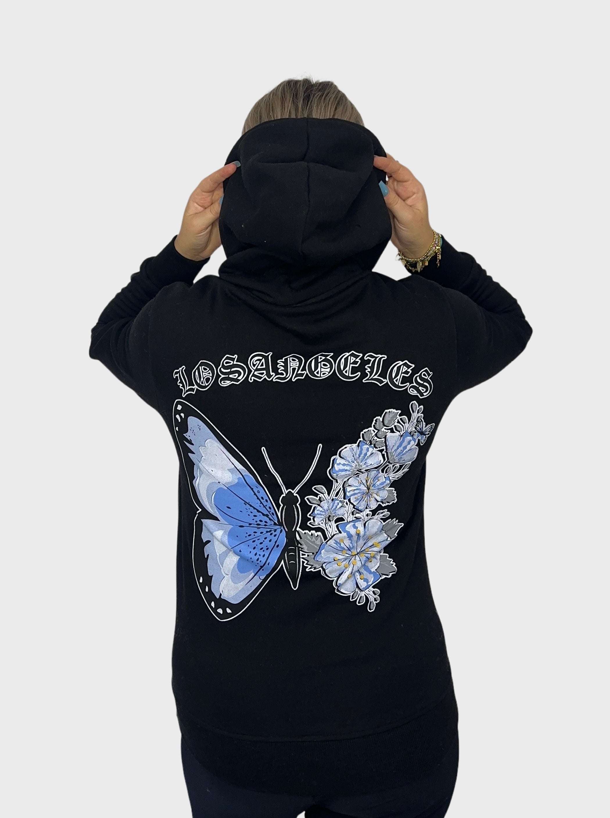 Blauwe Vlinder Hoodie - Zwart