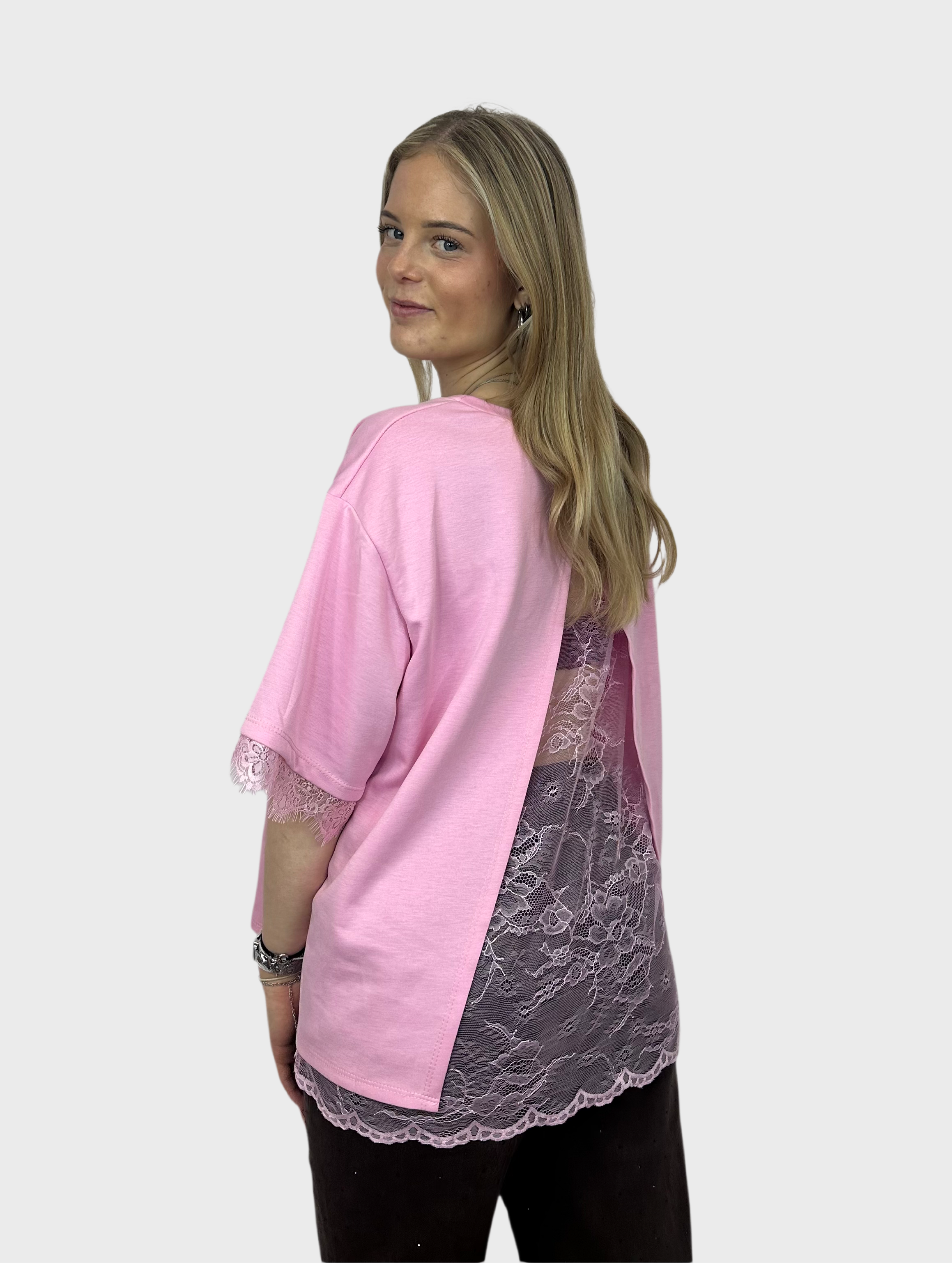 T-Shirt met Kanten Rug - Roze