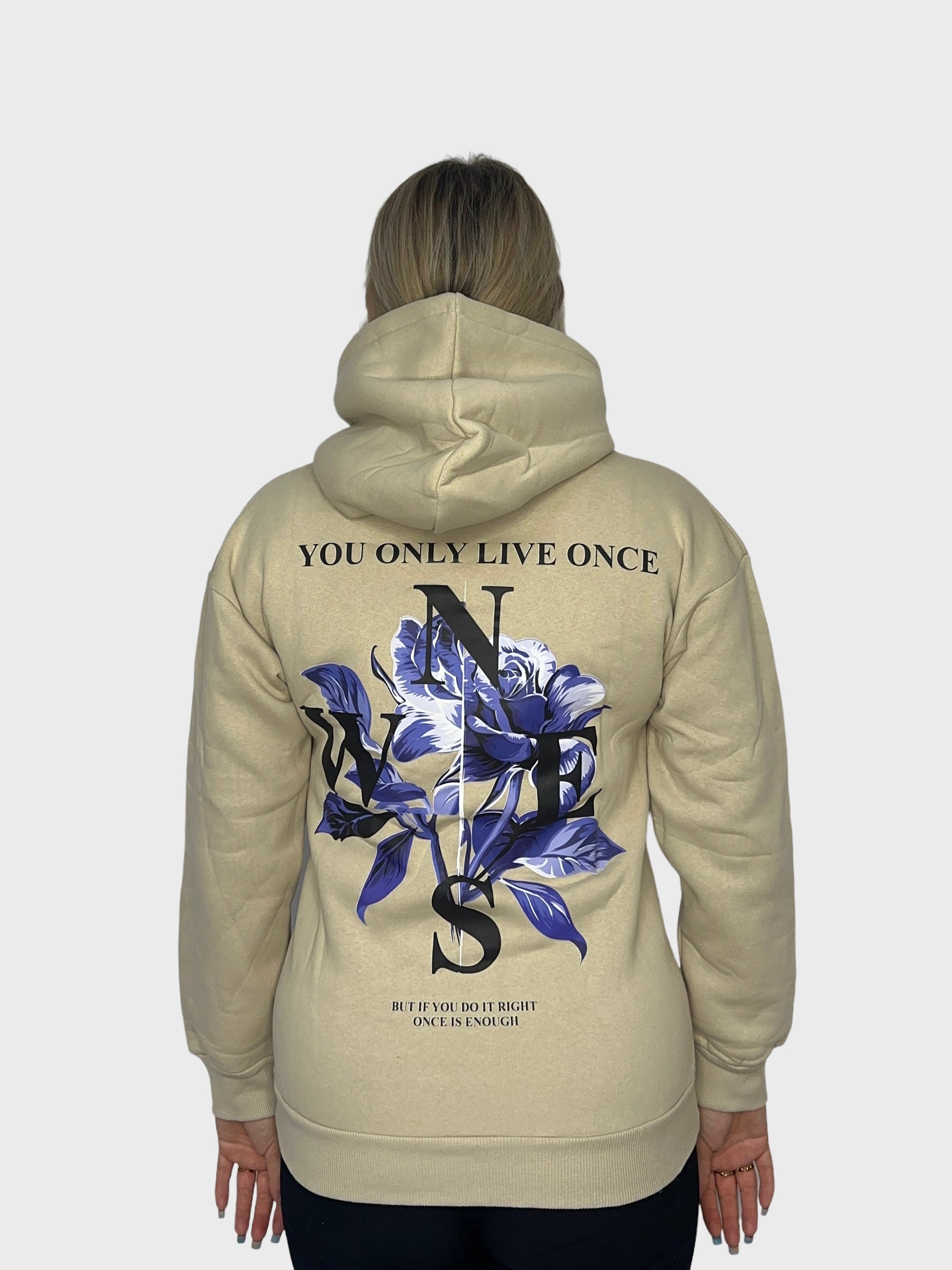 Blue Rose Hoodie - Beige